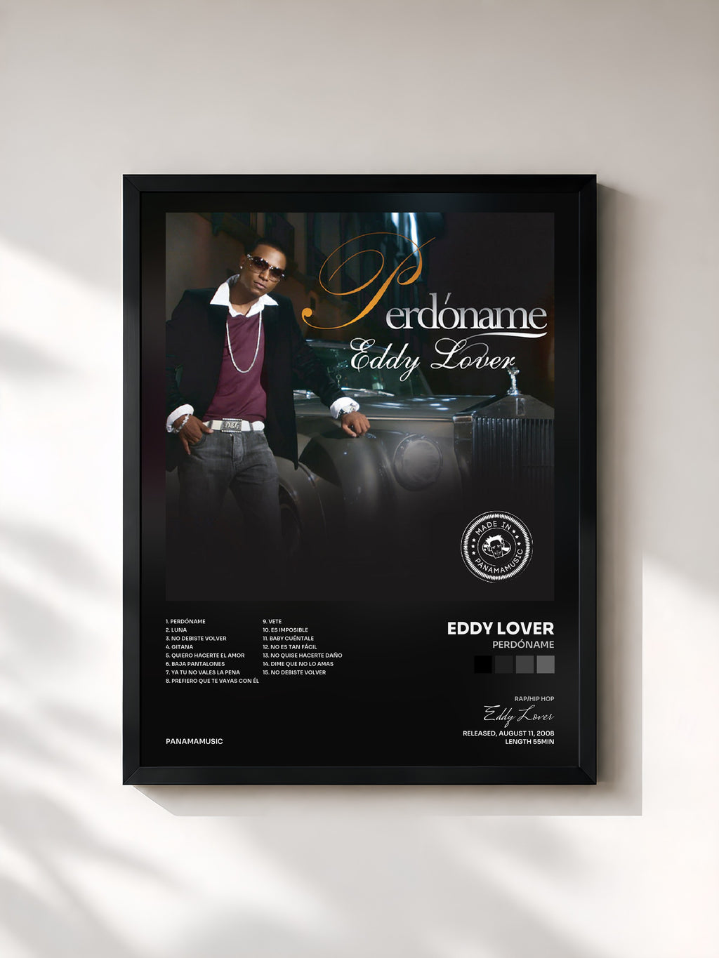 #noir Tableau de l'album Perdóname de Eddy Lover, cadre noir, imprimé et encadré en France