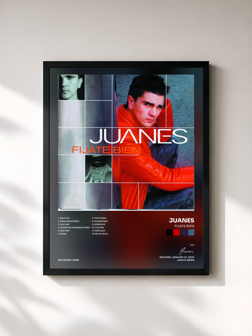 #noir Tableau de l'album Fijate Bien de Juanes, cadre noir, imprimé et encadré en France