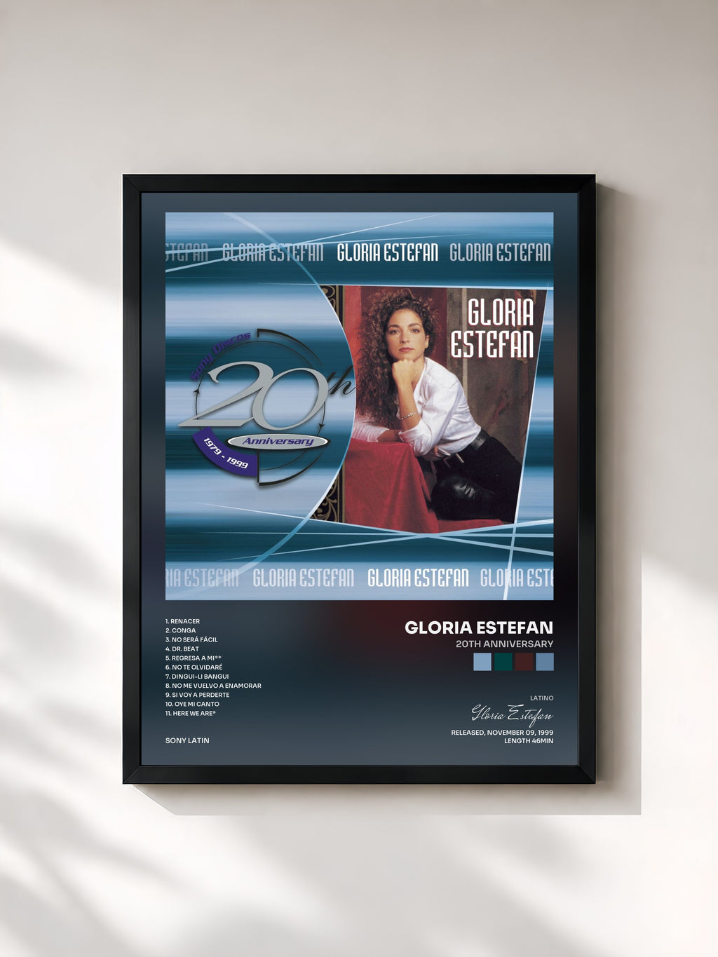 #noir Tableau de l'album 20th Anniversary de Gloria Estefan, cadre noir, imprimé et encadré en France