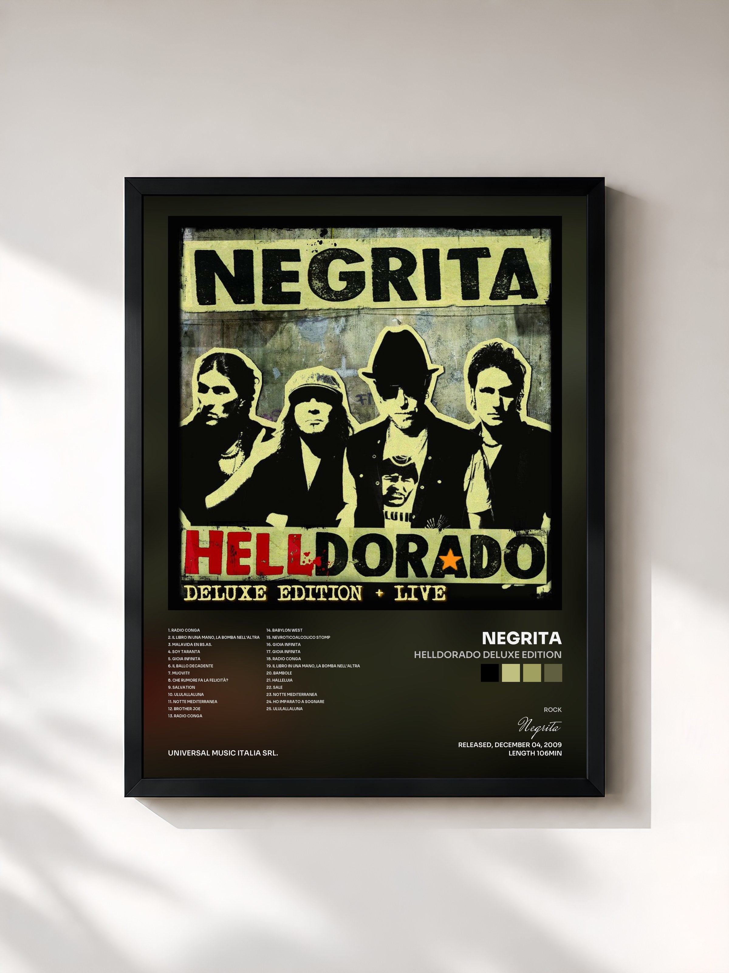#noir Tableau de l'album Helldorado Deluxe Edition de Negrita, cadre noir, imprimé et encadré en France