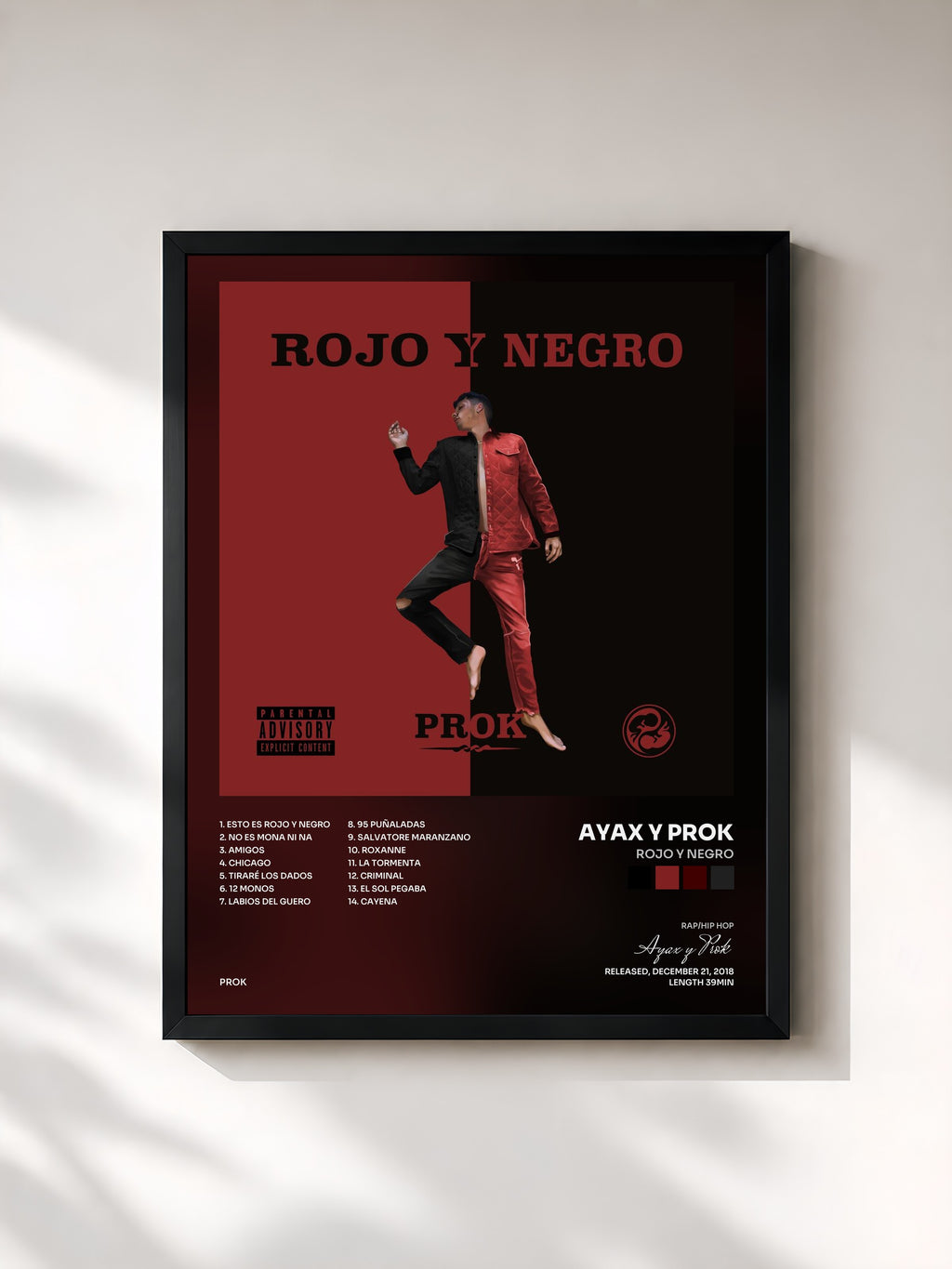 #noir Tableau de l'album Rojo y Negro de Ayax y Prok, cadre noir, imprimé et encadré en France