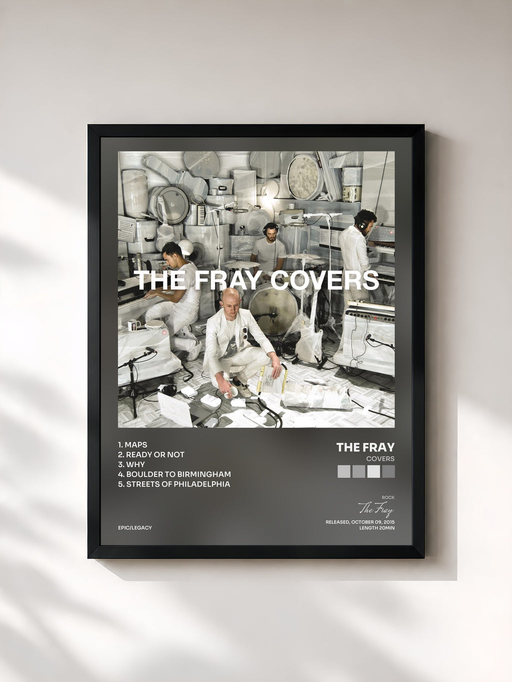 #noir Tableau de l'album Covers de The Fray, cadre noir, imprimé et encadré en France