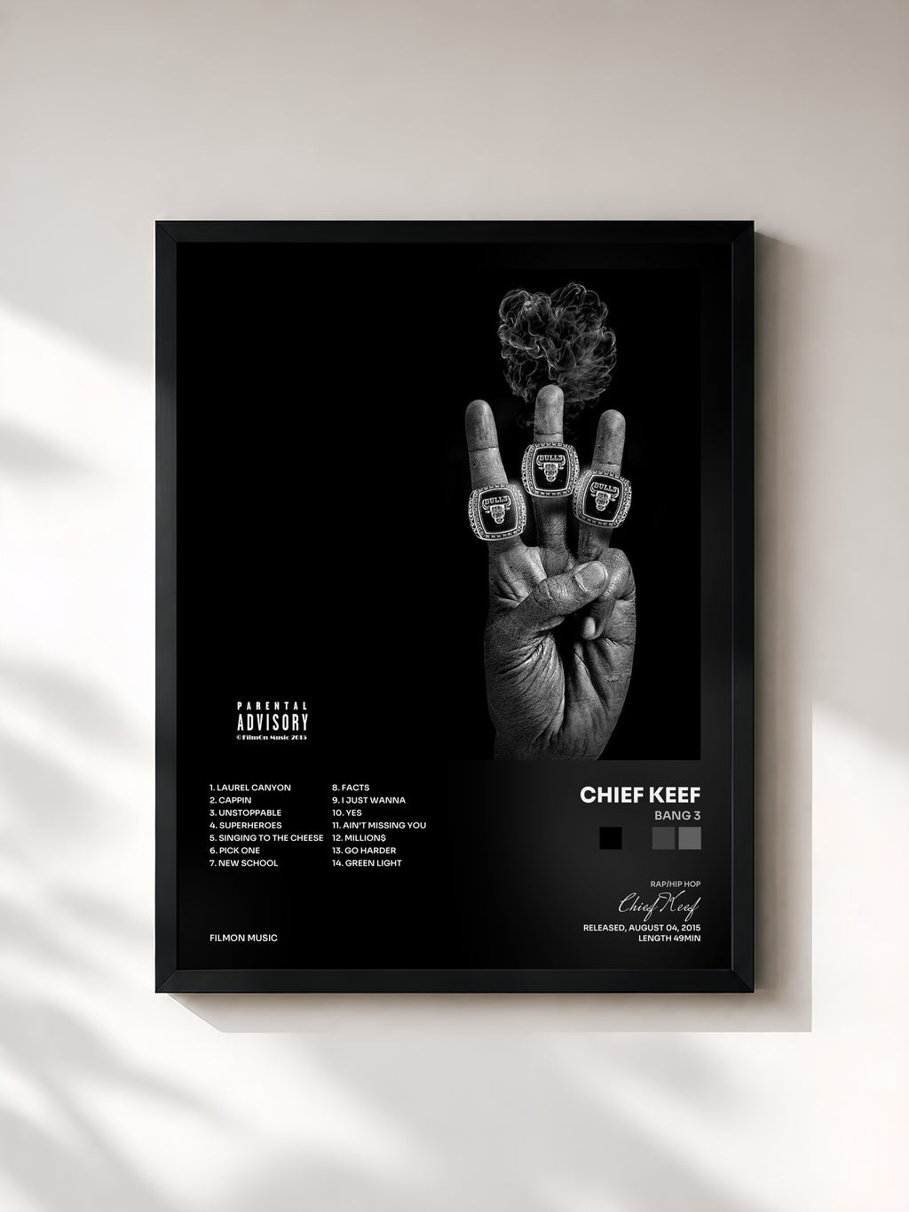 #noir Tableau de l'album Bang 3 de Chief Keef, cadre noir, imprimé et encadré en France