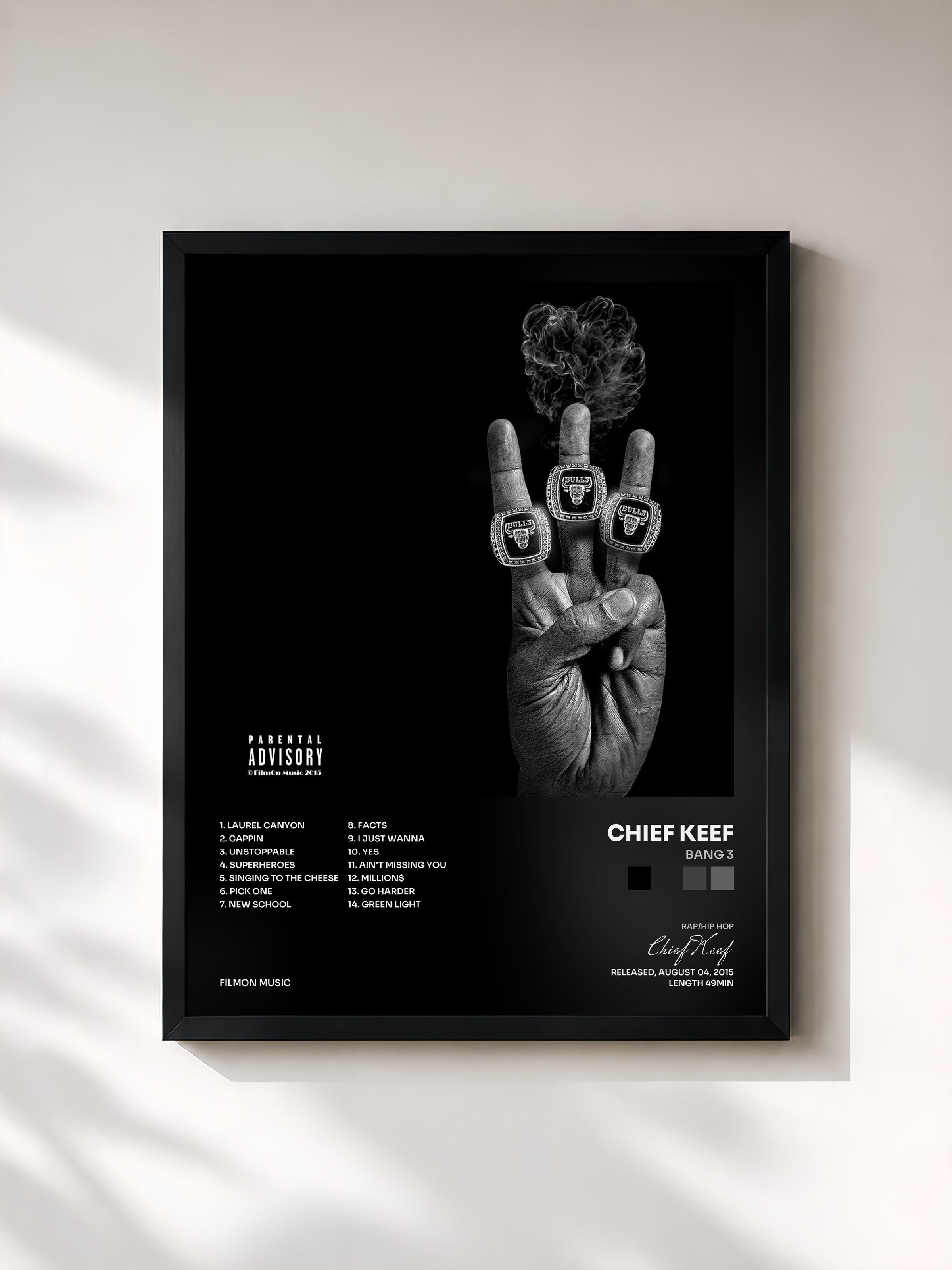 #noir Tableau de l'album Bang 3 de Chief Keef, cadre noir, imprimé et encadré en France