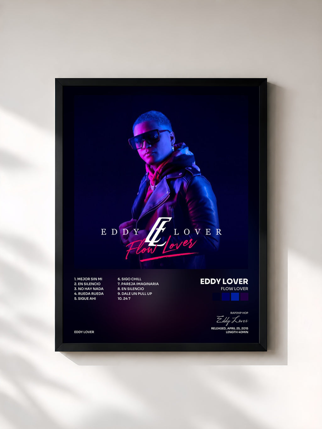 #noir Tableau de l'album Flow Lover de Eddy Lover, cadre noir, imprimé et encadré en France