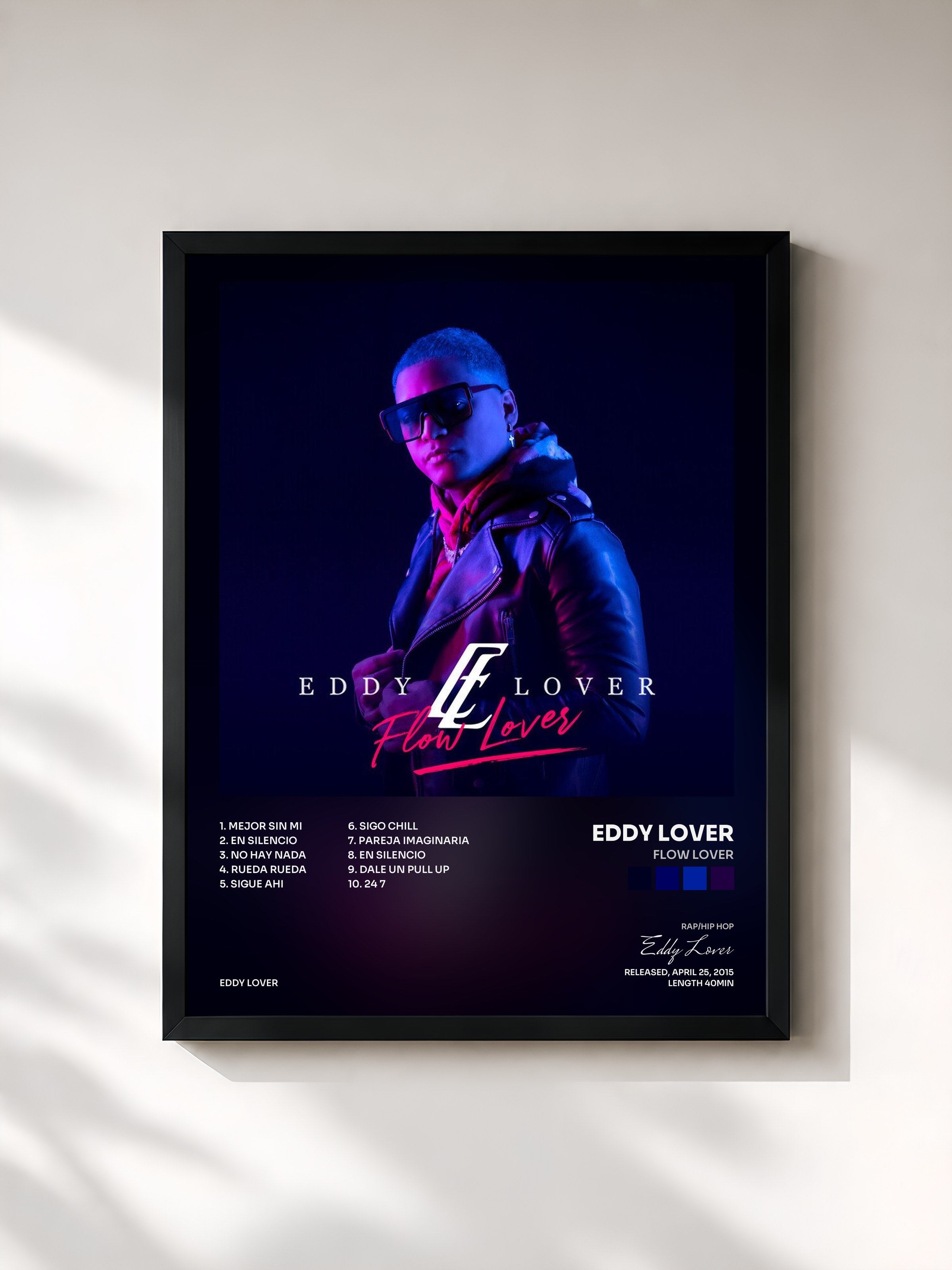#noir Tableau de l'album Flow Lover de Eddy Lover, cadre noir, imprimé et encadré en France