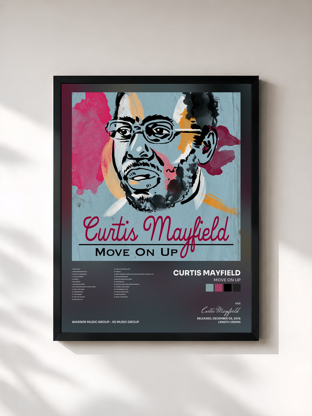 #noir Tableau de l'album Move On Up de Curtis Mayfield, cadre noir, imprimé et encadré en France
