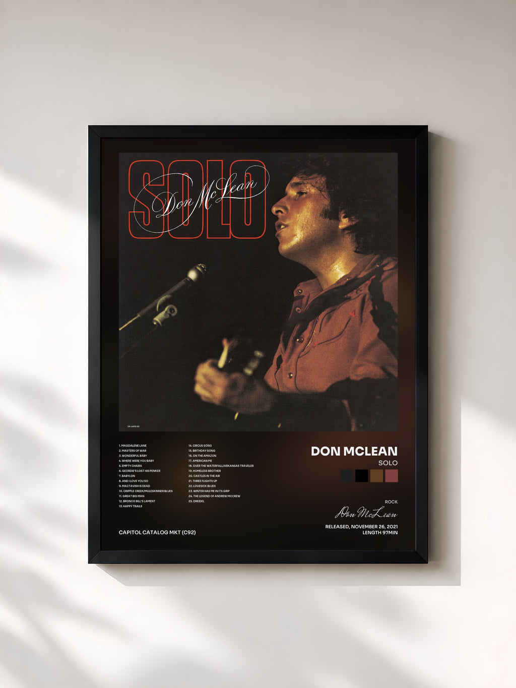 #noir Tableau de l'album Solo de Don McLean, cadre noir, imprimé et encadré en France