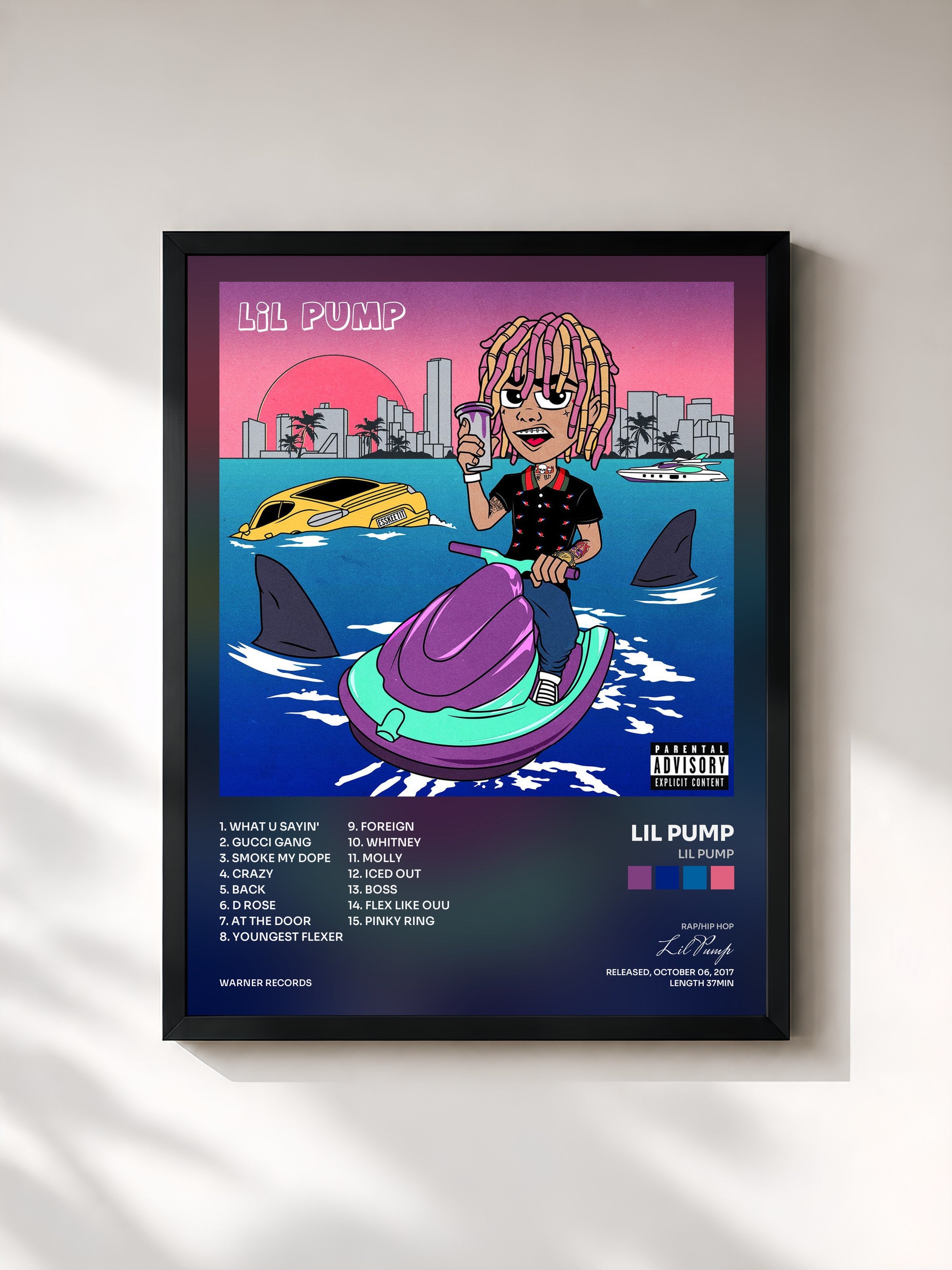#noir Tableau de l'album Lil Pump de Lil Pump, cadre noir, imprimé et encadré en France