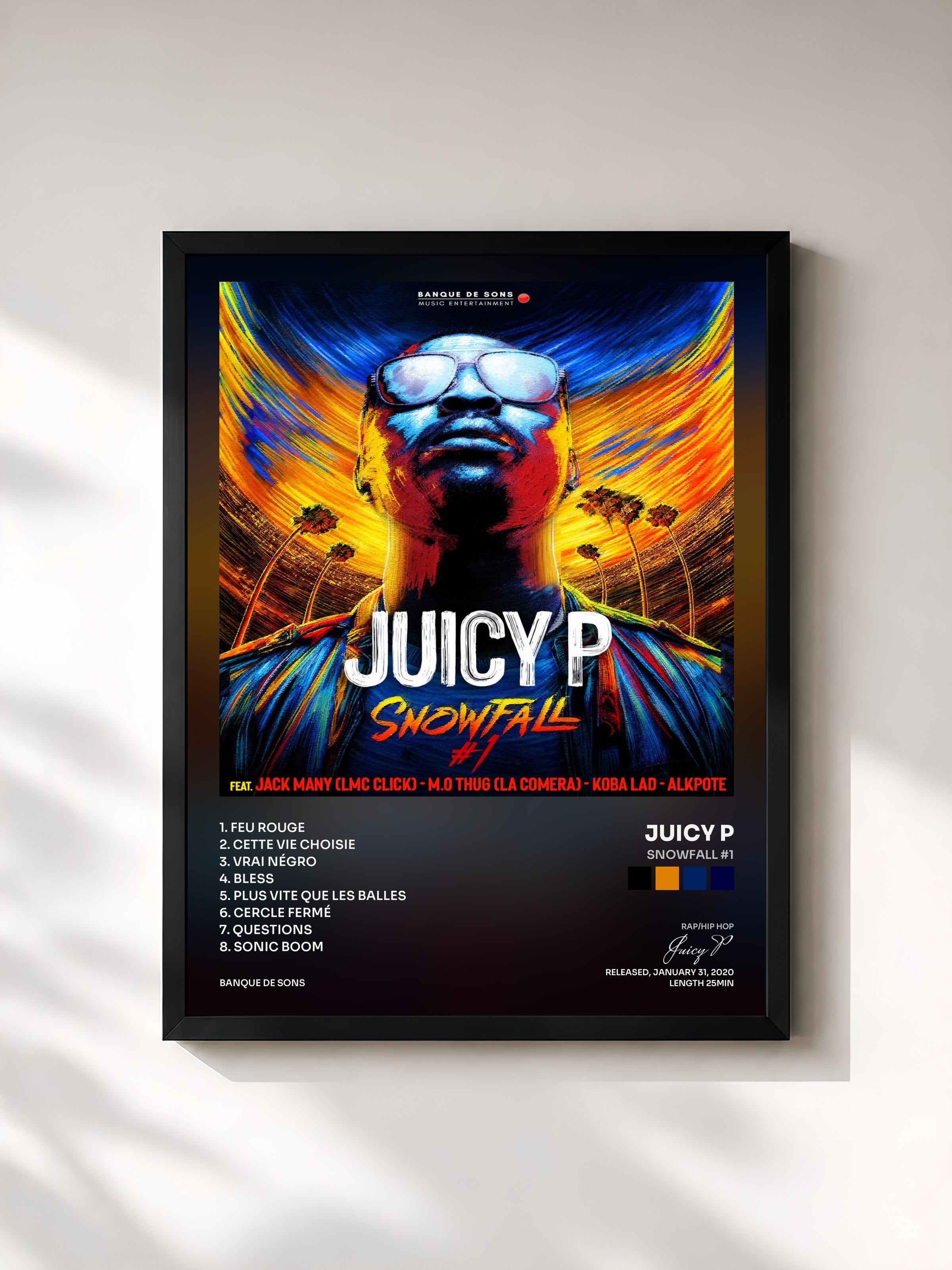 #noir Tableau de l'album Snowfall #1 de Juicy P, cadre noir, imprimé et encadré en France