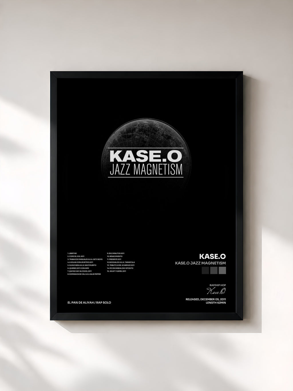 #noir Tableau de l'album Kase.O Jazz Magnetism de Kase.O, cadre noir, imprimé et encadré en France