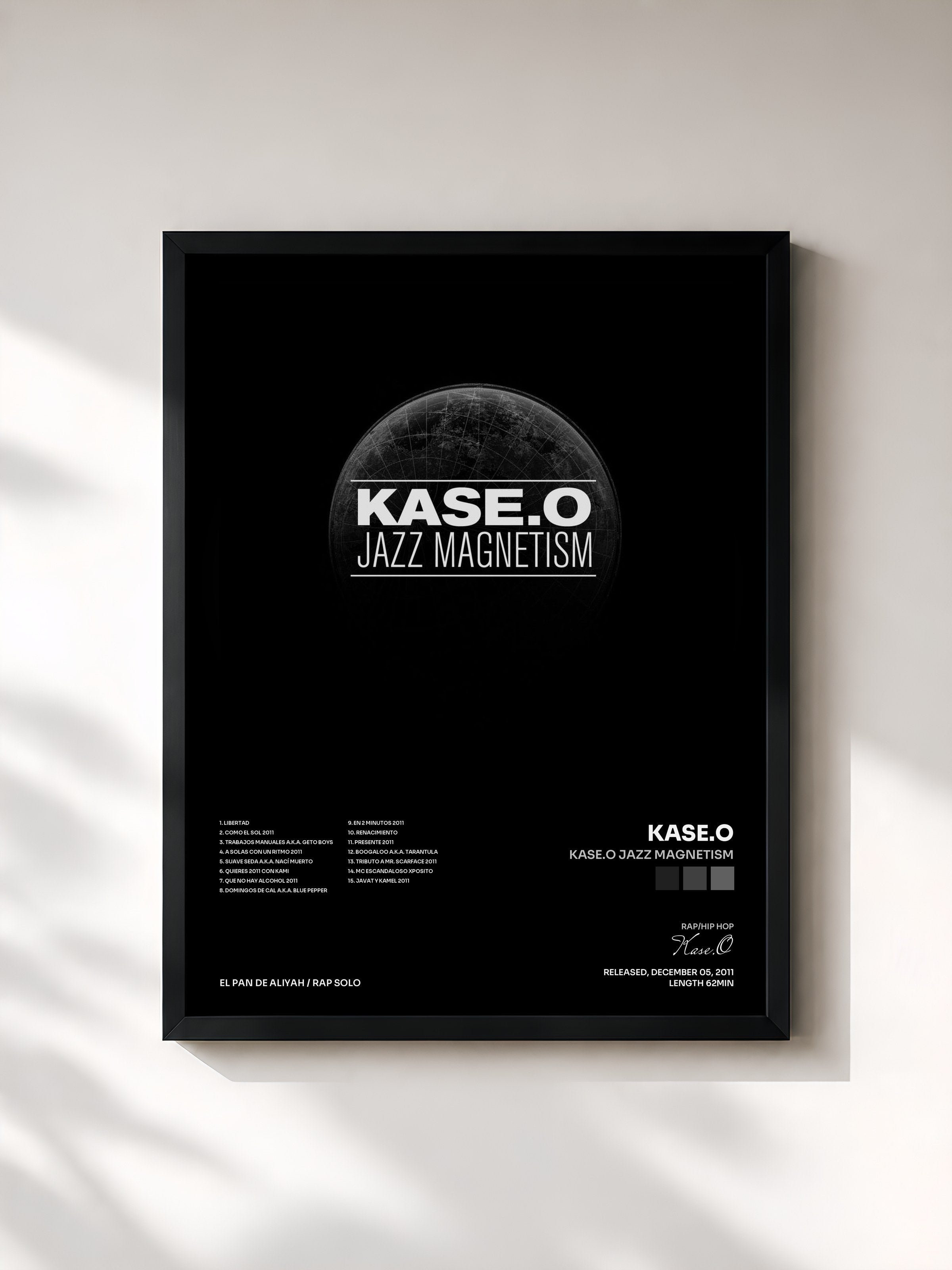 #noir Tableau de l'album Kase.O Jazz Magnetism de Kase.O, cadre noir, imprimé et encadré en France