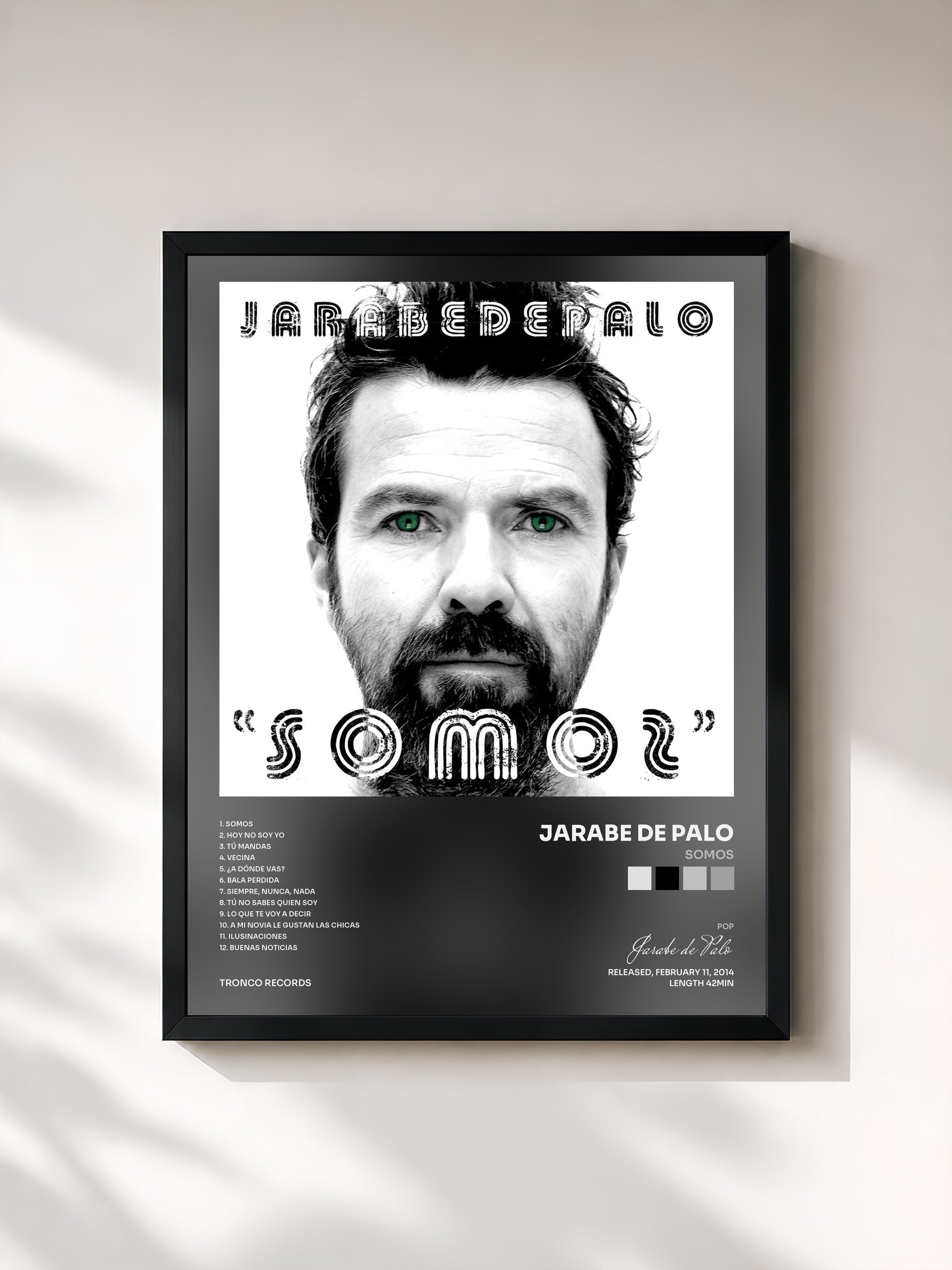 #noir Tableau de l'album Somos de Jarabe de Palo, cadre noir, imprimé et encadré en France