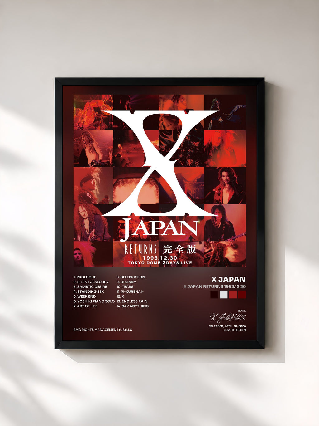#noir Tableau de l'album X JAPAN RETURNS 1993.12.30 de X JAPAN, cadre noir, imprimé et encadré en France