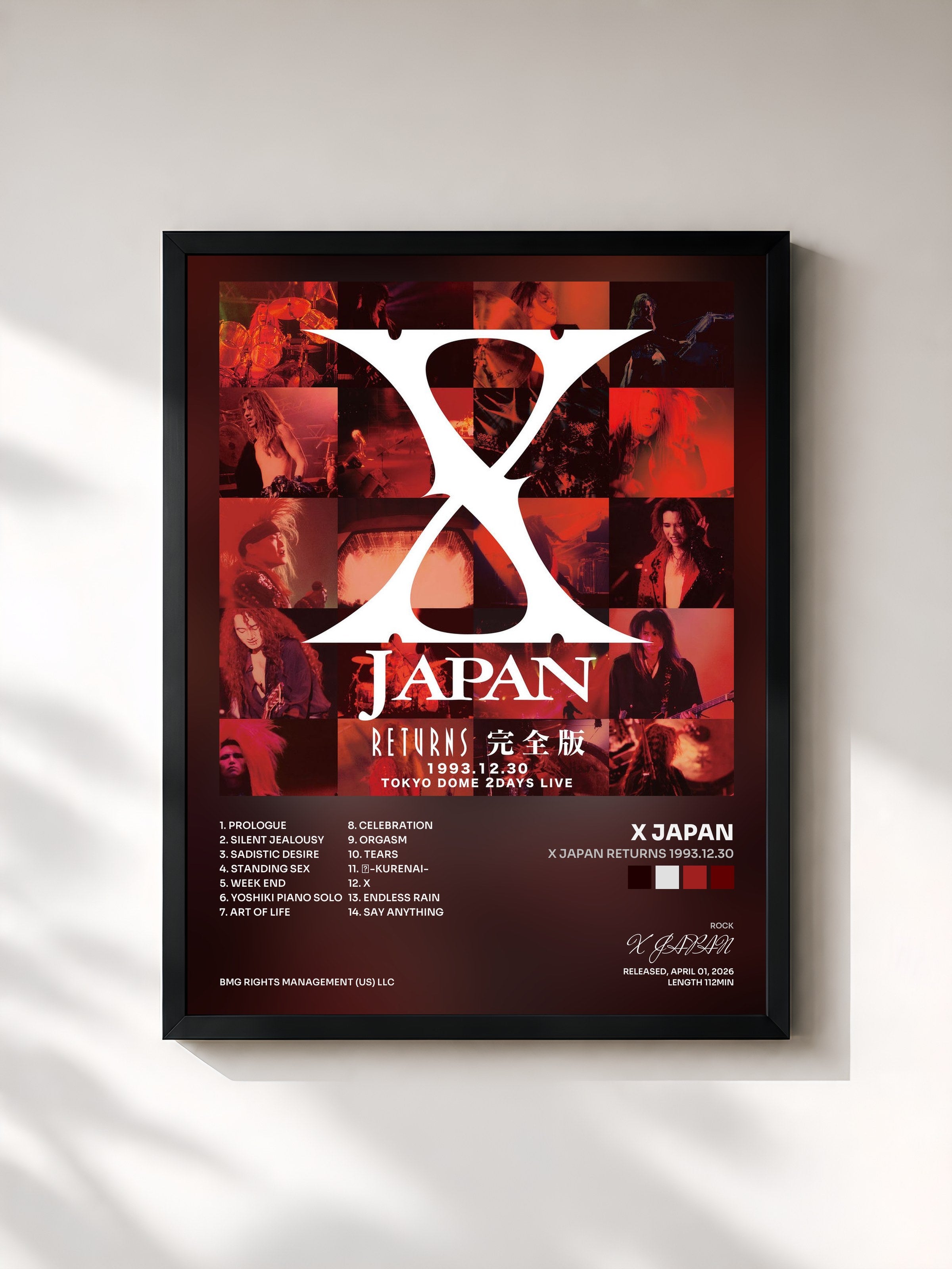#noir Tableau de l'album X JAPAN RETURNS 1993.12.30 de X JAPAN, cadre noir, imprimé et encadré en France