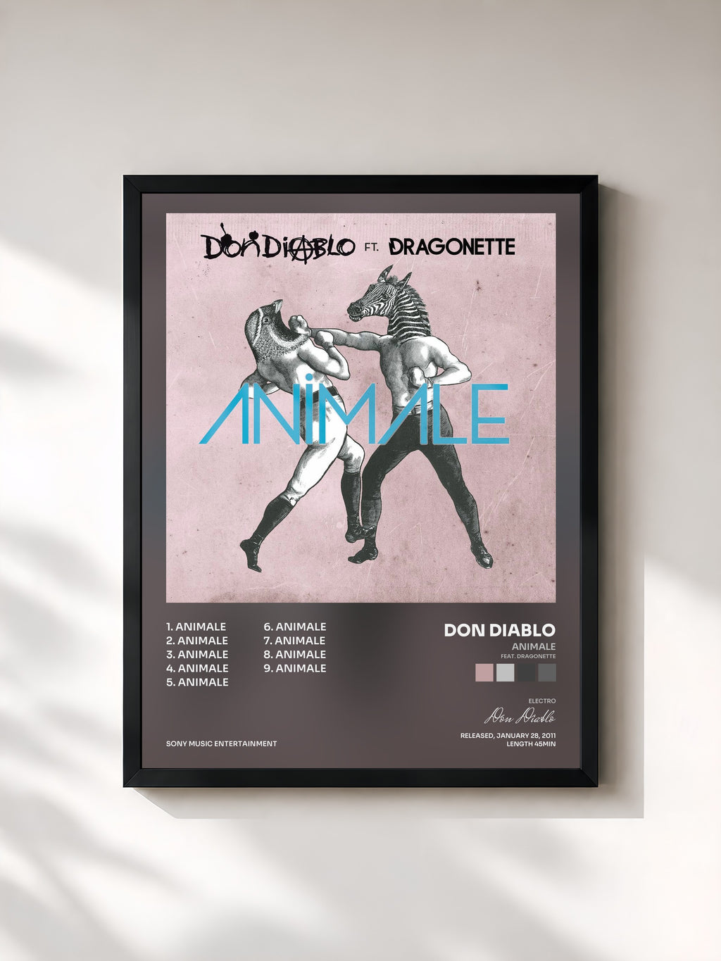 #noir Tableau de l'album Animale (feat. Dragonette) de Don Diablo, cadre noir, imprimé et encadré en France