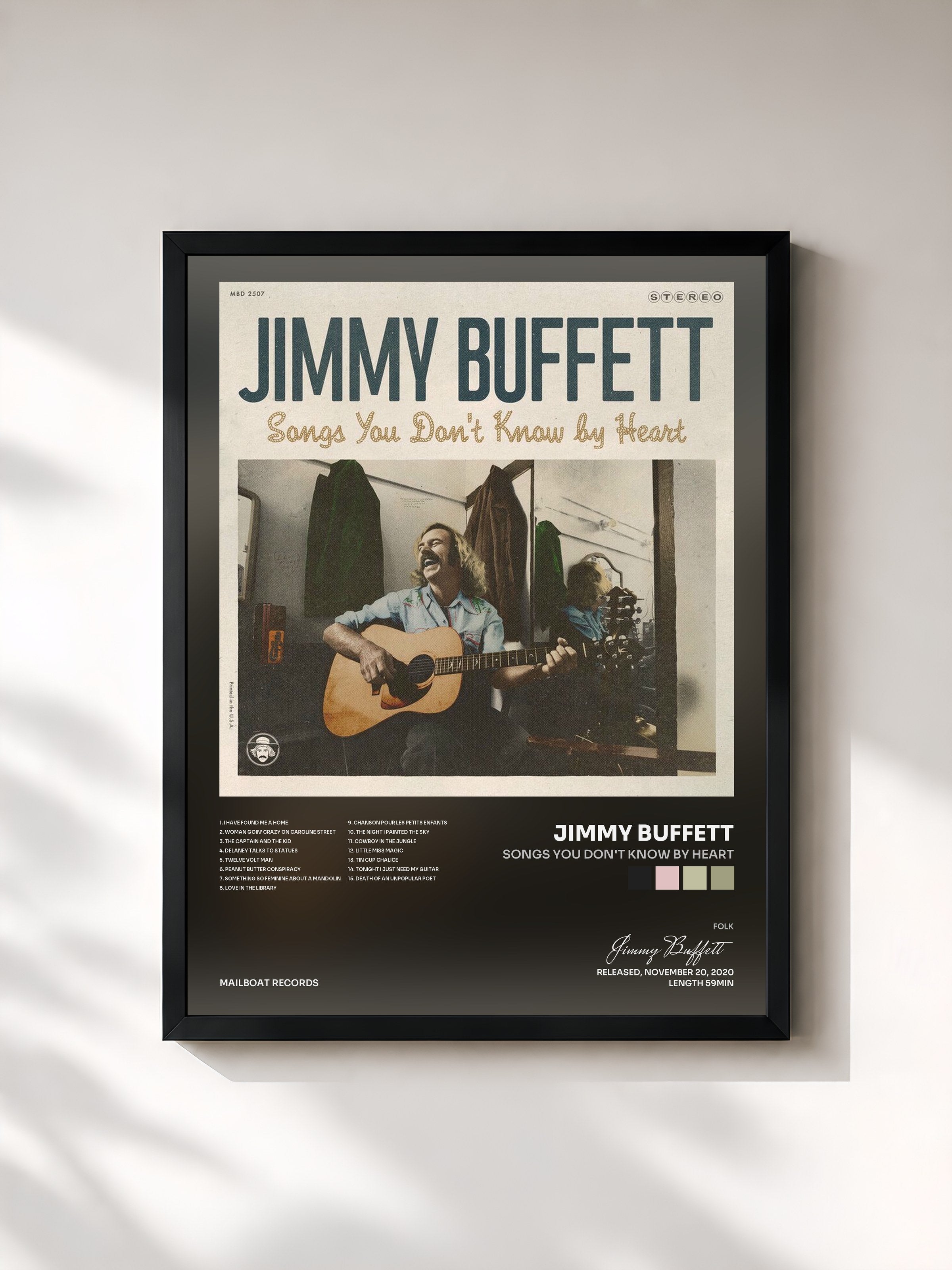 #noir Tableau de l'album Songs You Don't Know By Heart de Jimmy Buffett, cadre noir, imprimé et encadré en France