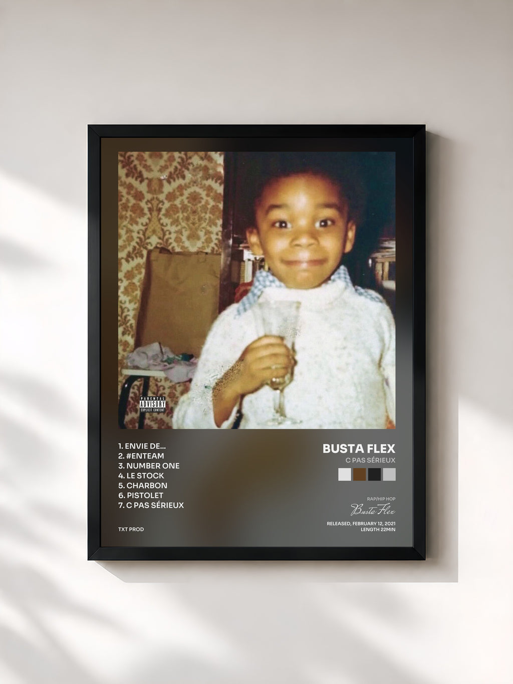 #noir Tableau de l'album C pas sérieux de Busta Flex, cadre noir, imprimé et encadré en France