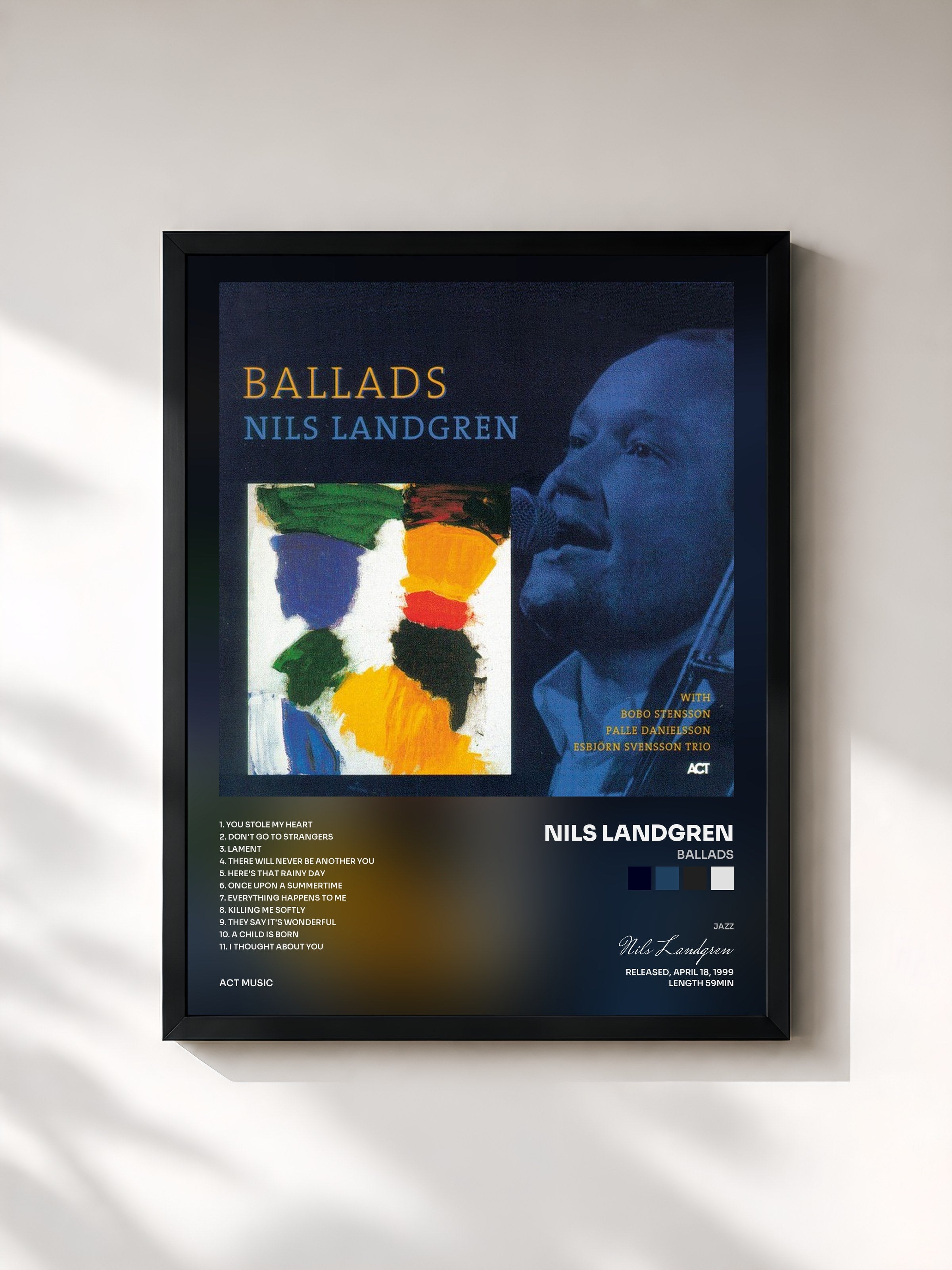 #noir Tableau de l'album Ballads de Nils Landgren, cadre noir, imprimé et encadré en France