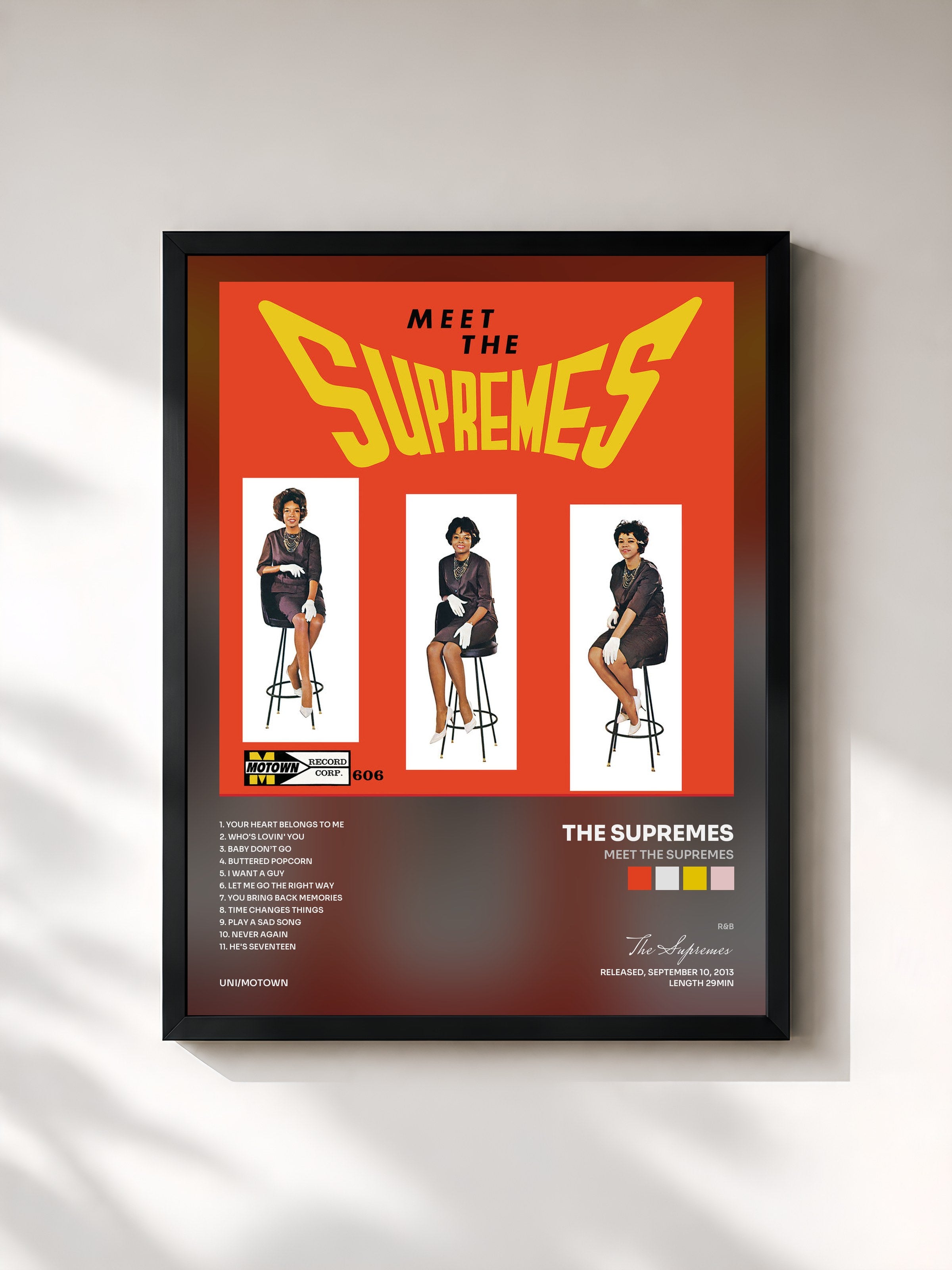 #noir Tableau de l'album Meet The Supremes de The Supremes, cadre noir, imprimé et encadré en France
