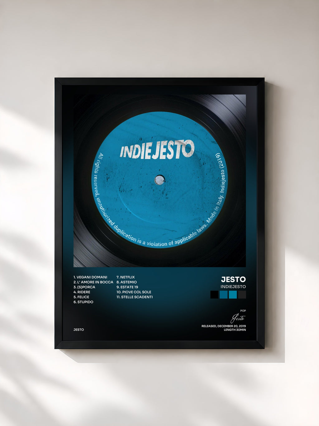 #noir Tableau de l'album Indiejesto de Jesto, cadre noir, imprimé et encadré en France