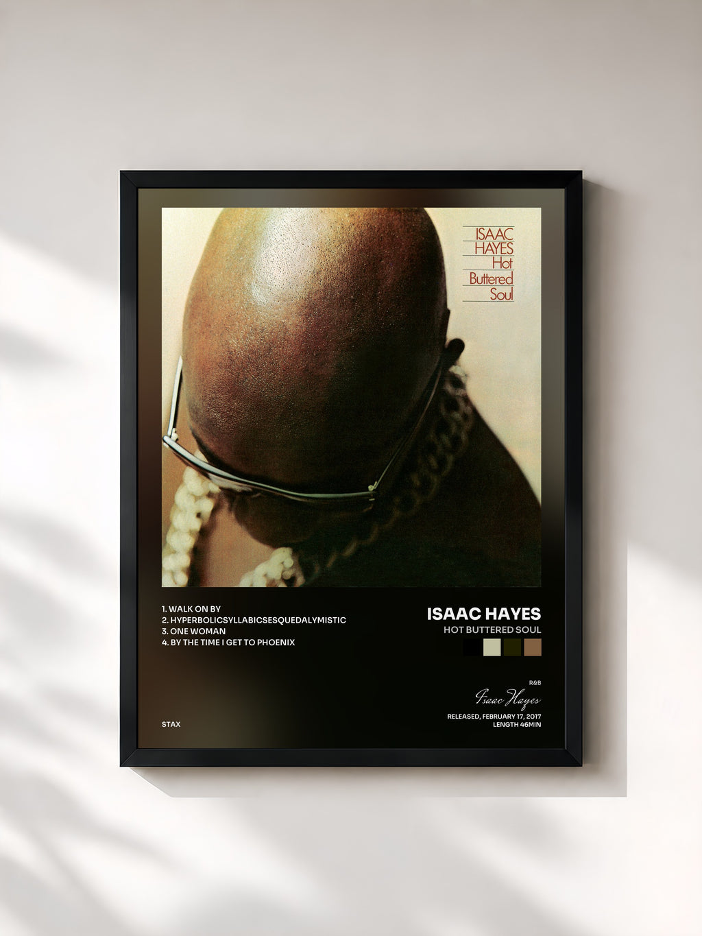 #noir Tableau de l'album Hot Buttered Soul de Isaac Hayes, cadre noir, imprimé et encadré en France