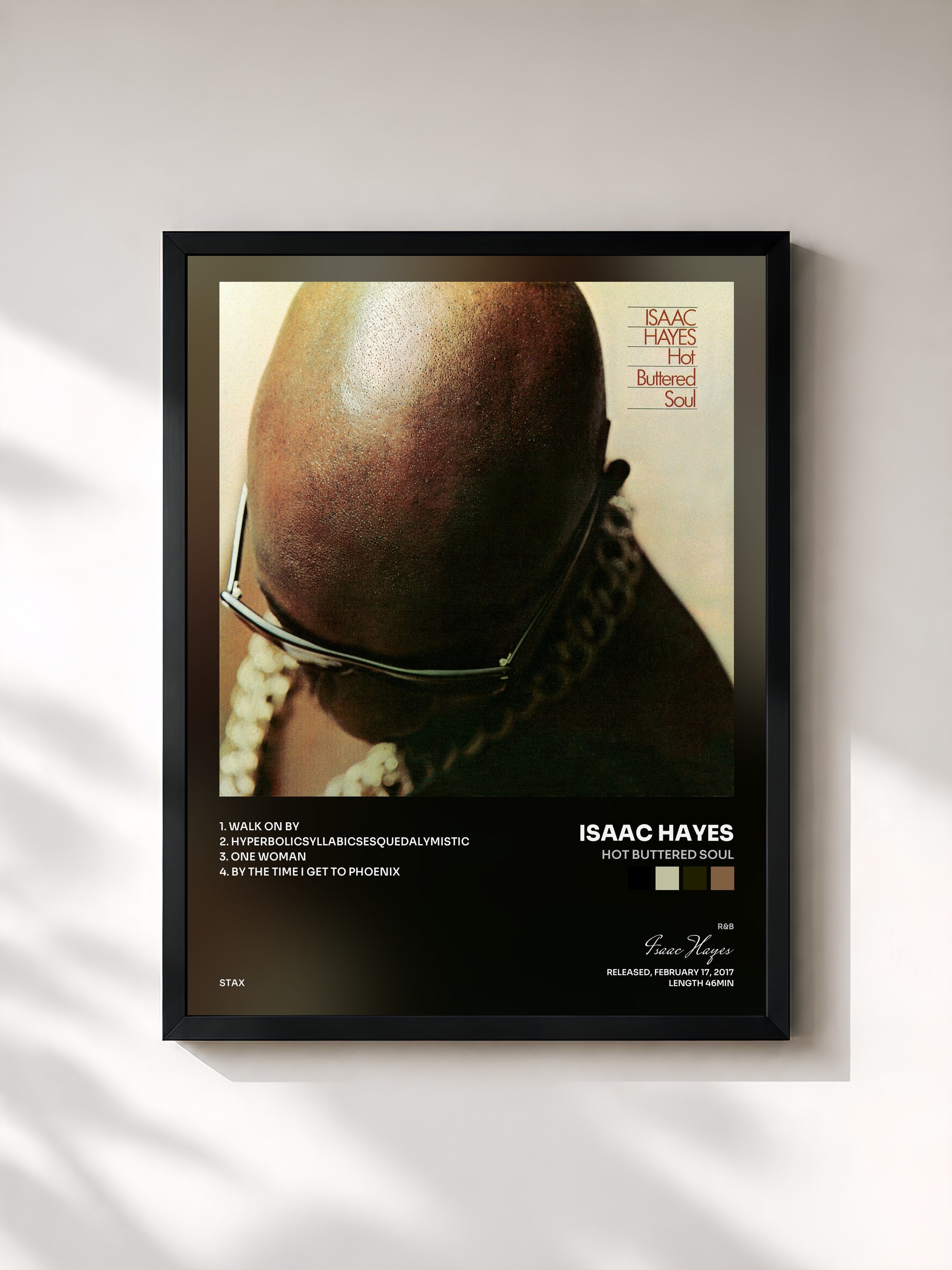 #noir Tableau de l'album Hot Buttered Soul de Isaac Hayes, cadre noir, imprimé et encadré en France