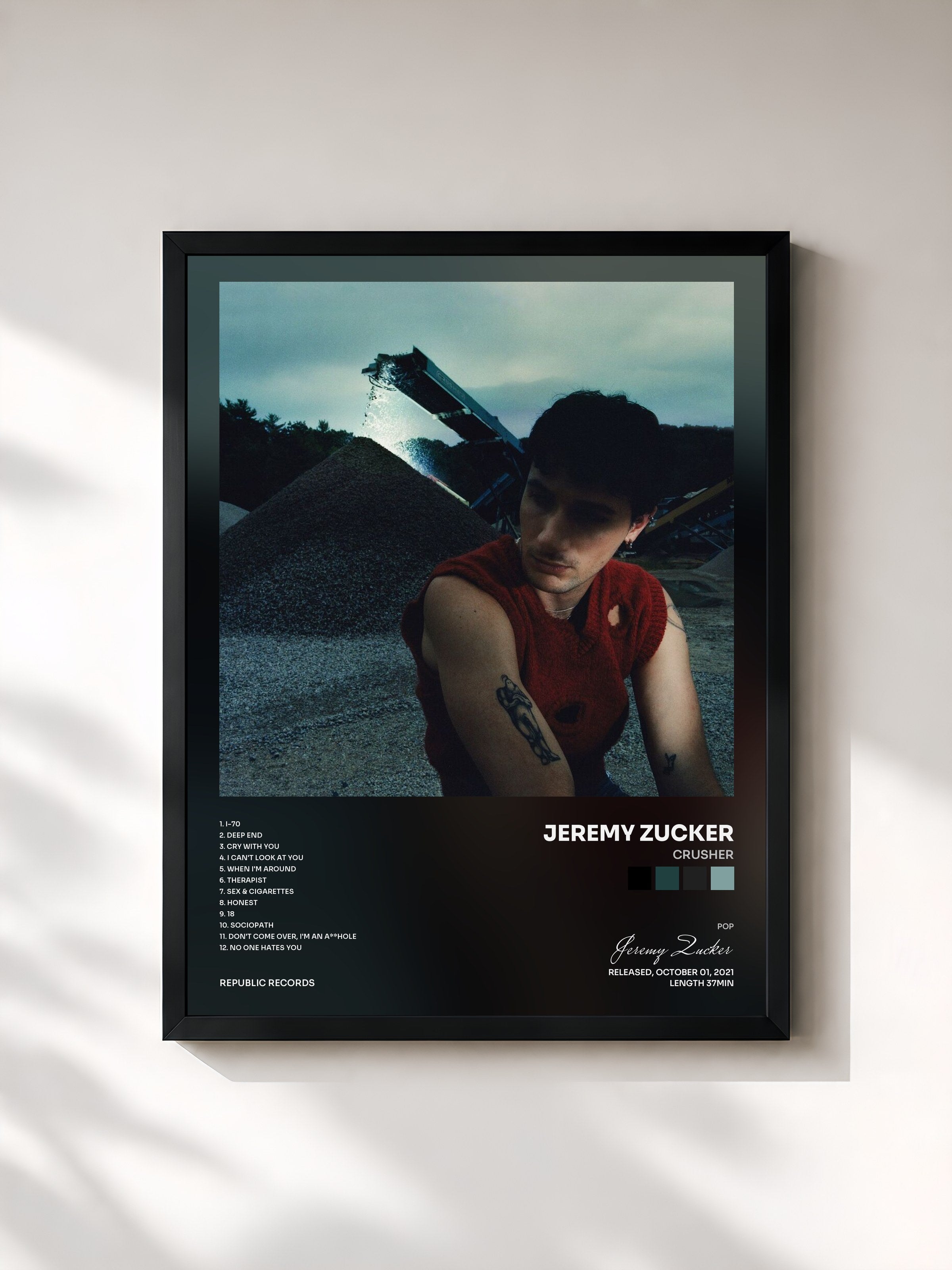 #noir Tableau de l'album CRUSHER de Jeremy Zucker, cadre noir, imprimé et encadré en France