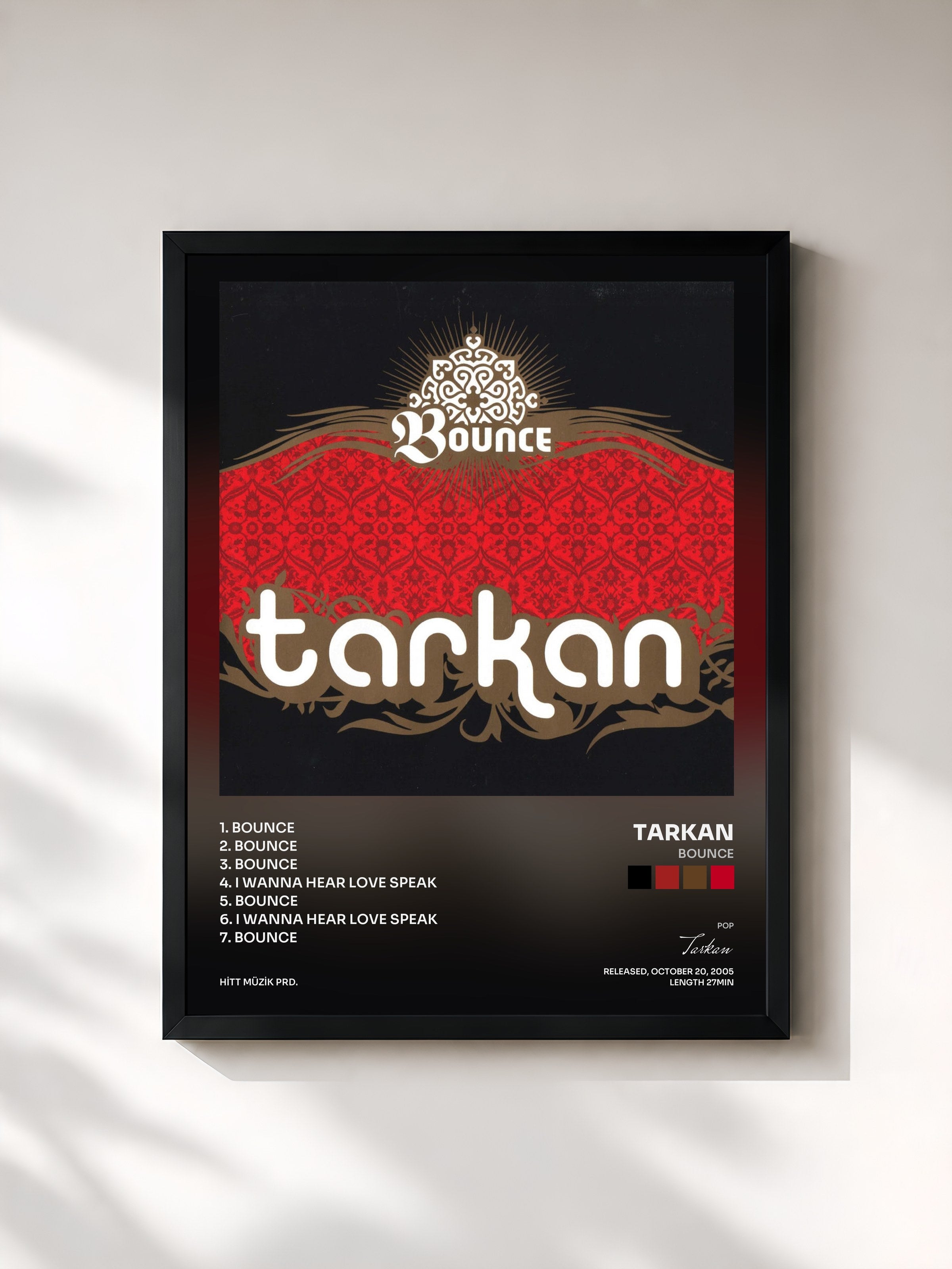 #noir Tableau de l'album Bounce de Tarkan, cadre noir, imprimé et encadré en France