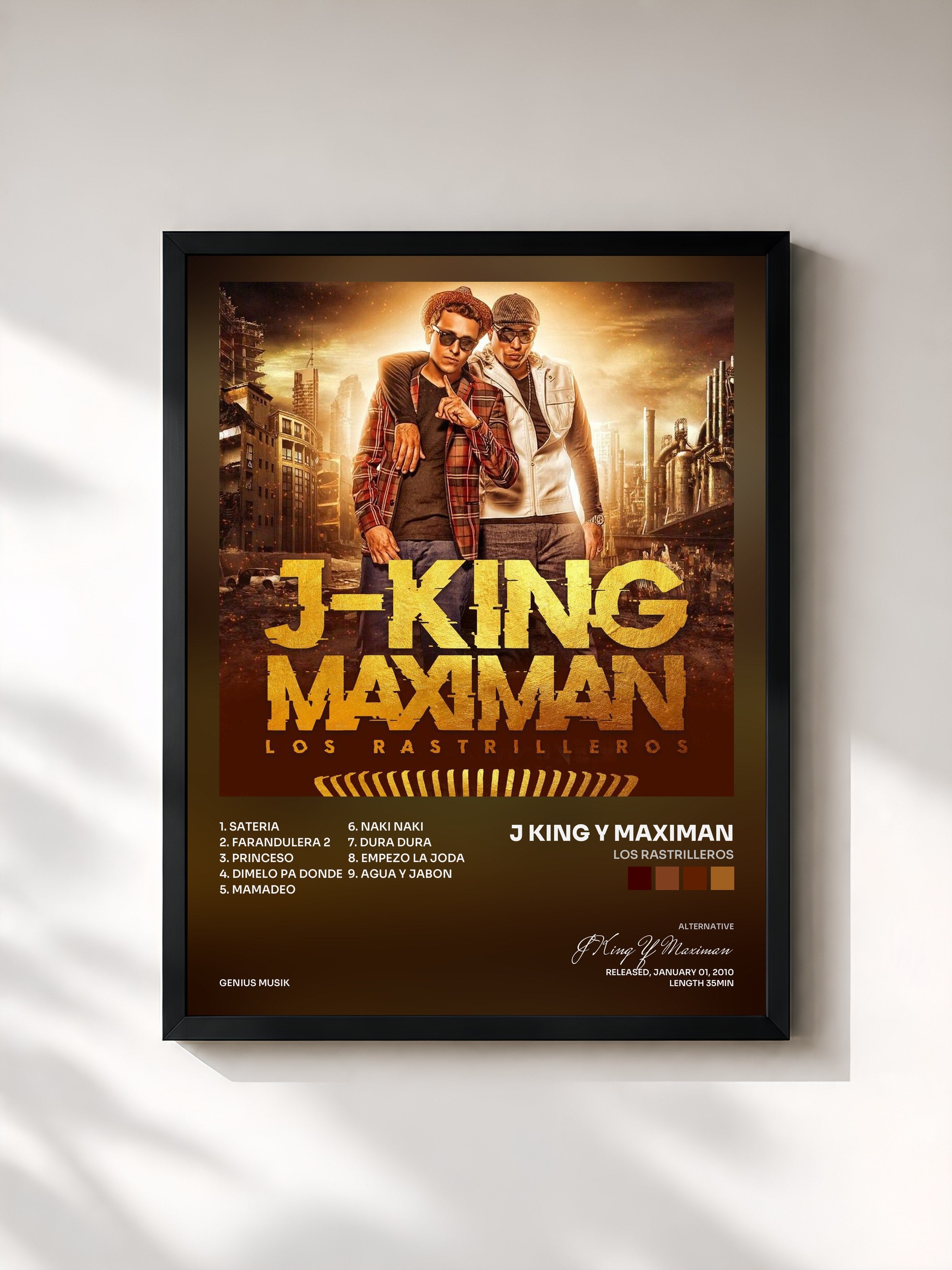 #noir Tableau de l'album Los Rastrilleros de J King Y Maximan, cadre noir, imprimé et encadré en France