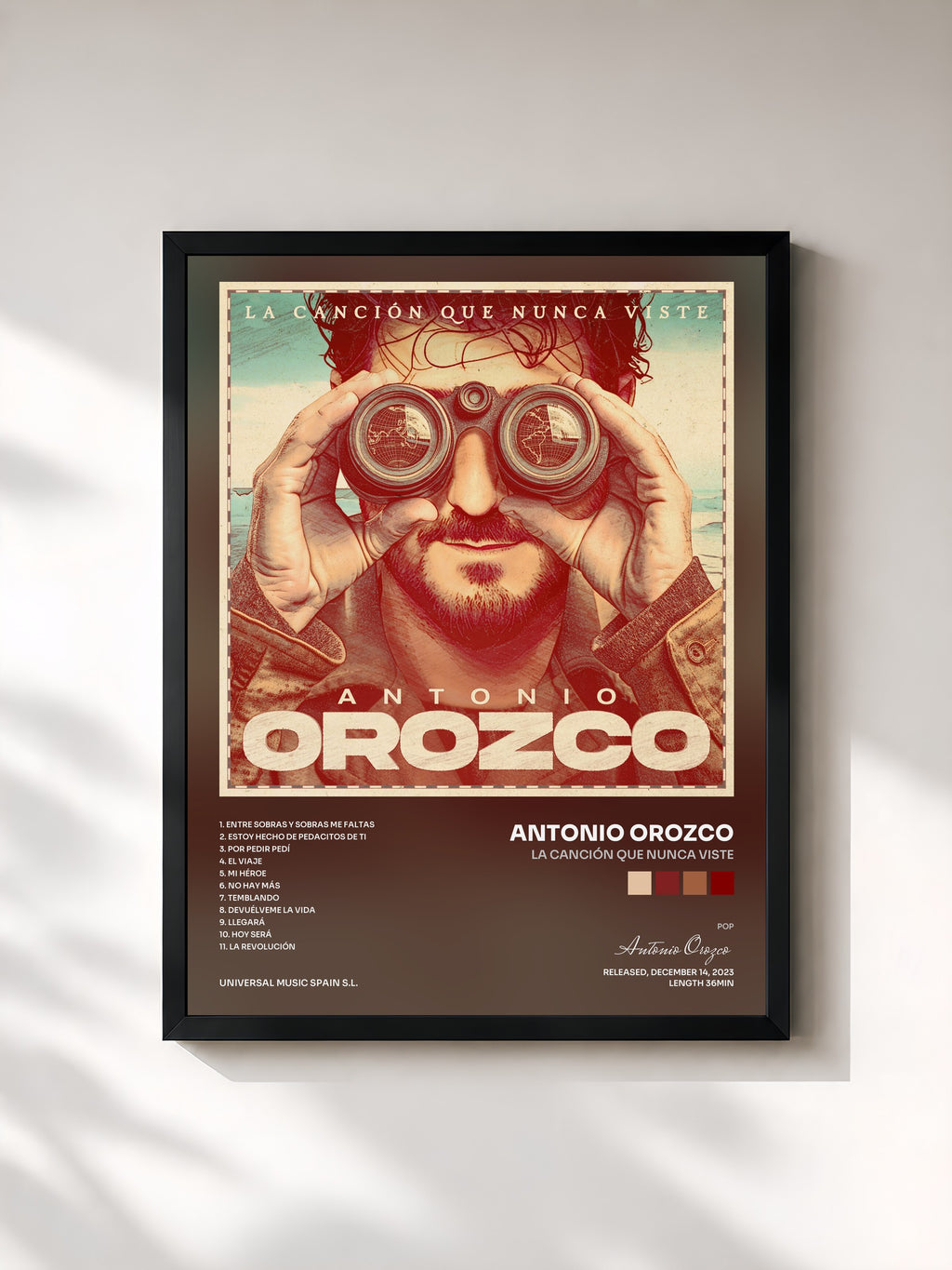 #noir Tableau de l'album La Canción Que Nunca Viste de Antonio Orozco, cadre noir, imprimé et encadré en France