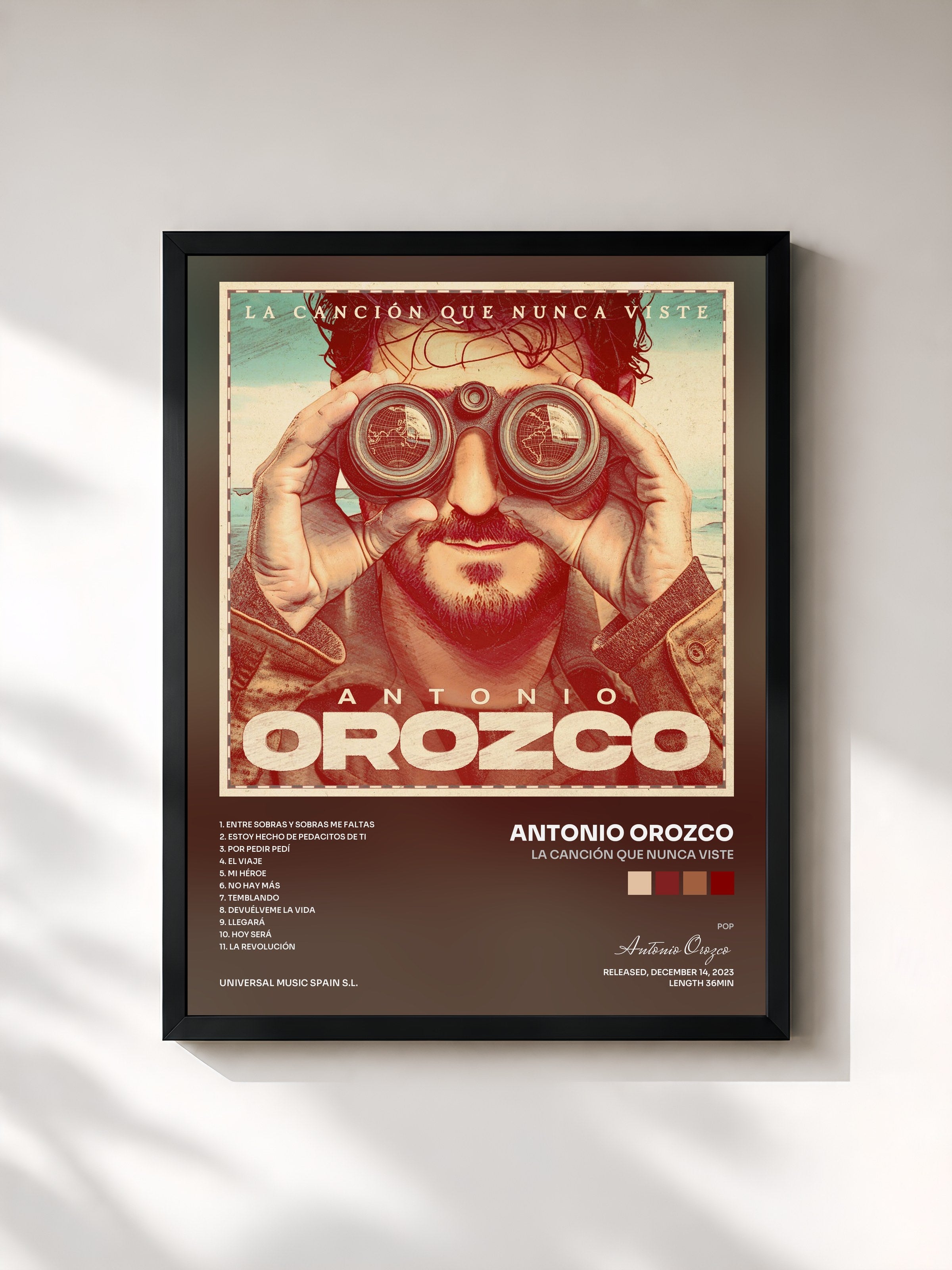 #noir Tableau de l'album La Canción Que Nunca Viste de Antonio Orozco, cadre noir, imprimé et encadré en France