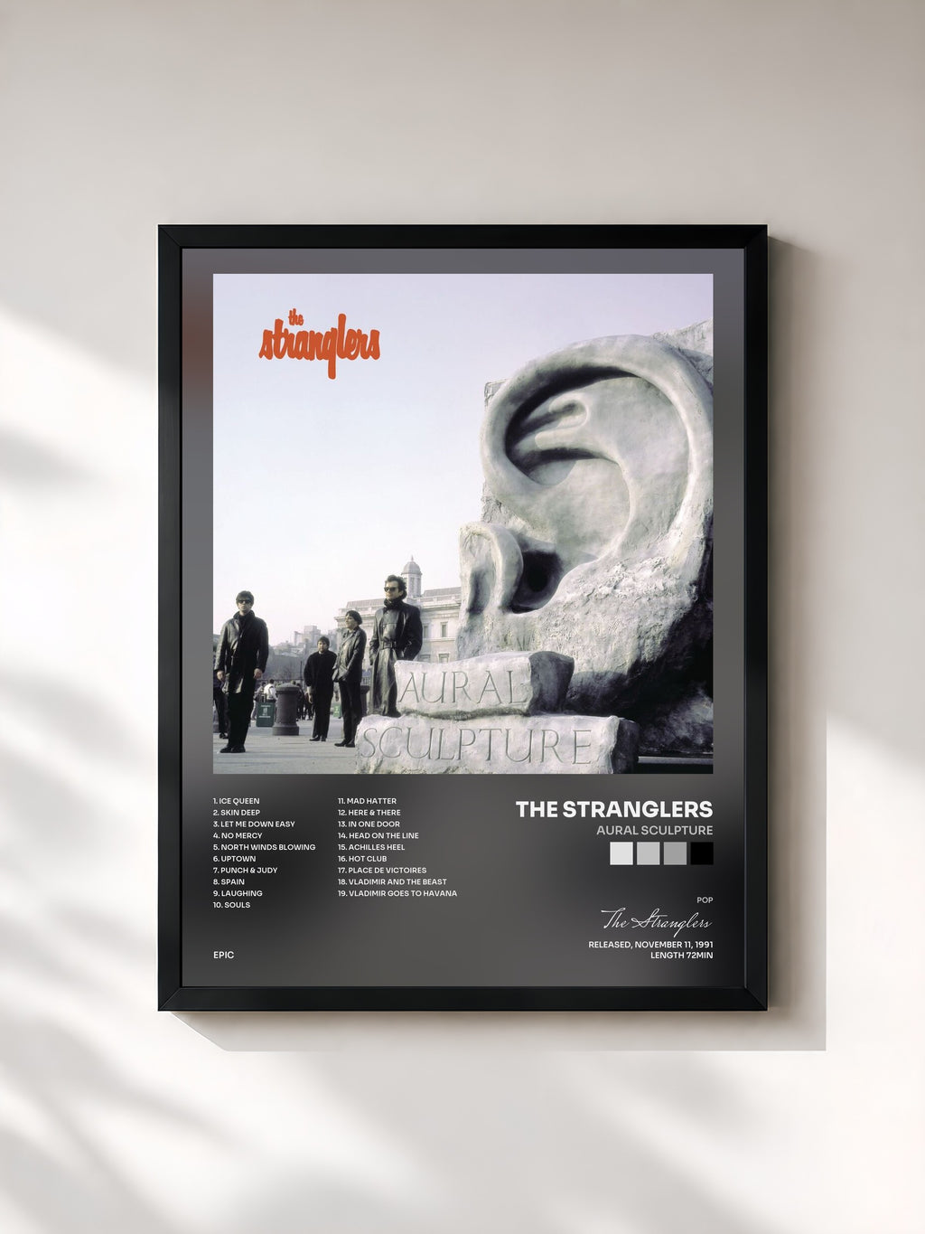 #noir Tableau de l'album Aural Sculpture de The Stranglers, cadre noir, imprimé et encadré en France