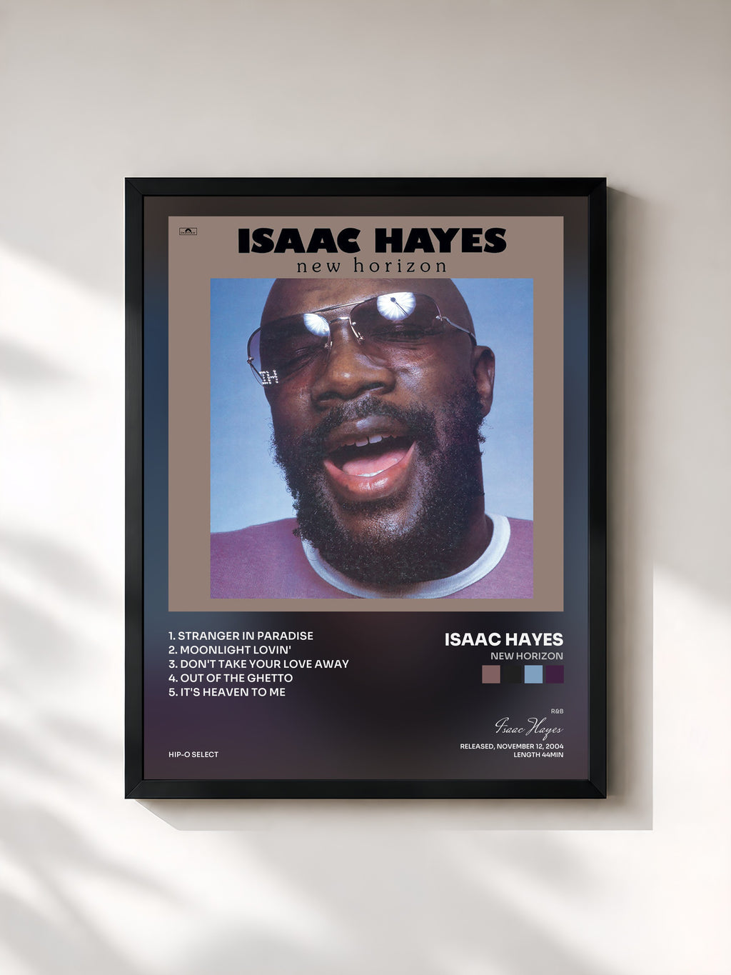 #noir Tableau de l'album New Horizon de Isaac Hayes, cadre noir, imprimé et encadré en France