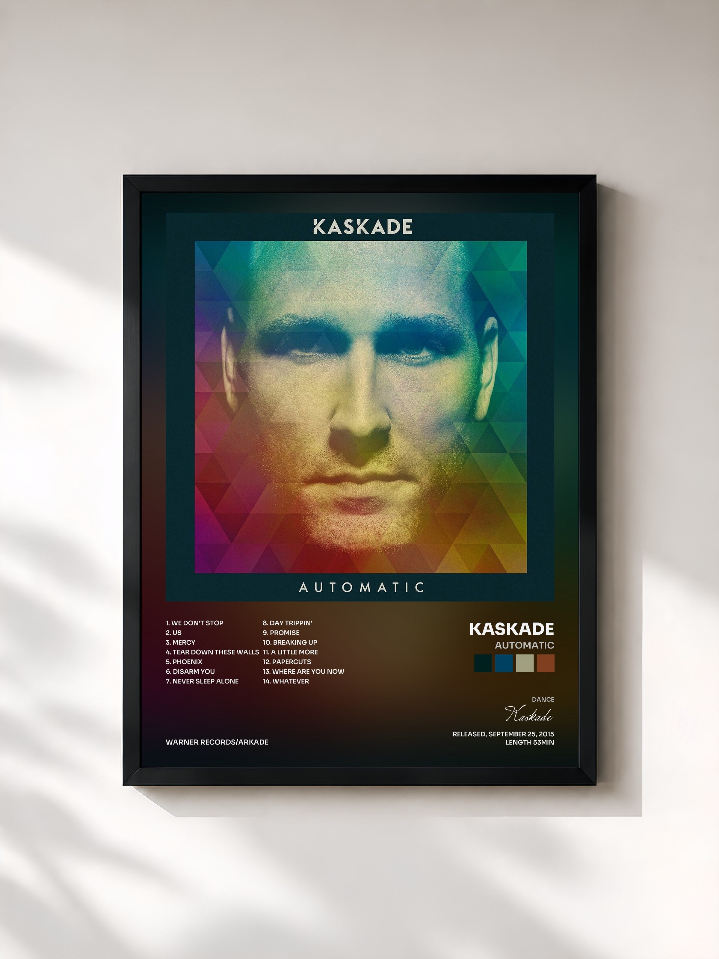 #noir Tableau de l'album Automatic de Kaskade, cadre noir, imprimé et encadré en France