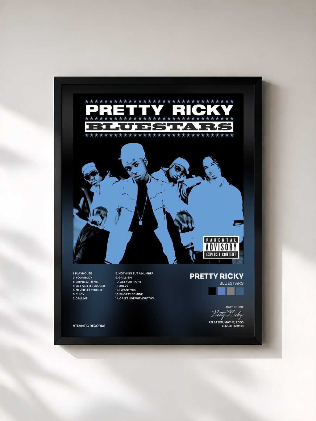 #noir Tableau de l'album Bluestars de Pretty Ricky, cadre noir, imprimé et encadré en France