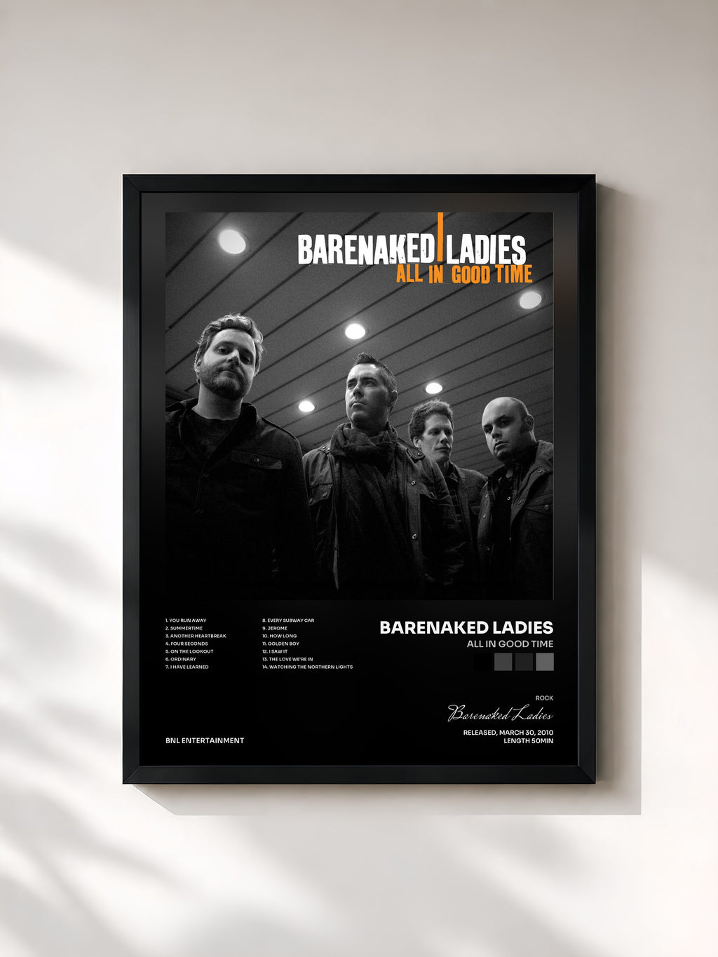 #noir Tableau de l'album All In Good Time de Barenaked Ladies, cadre noir, imprimé et encadré en France