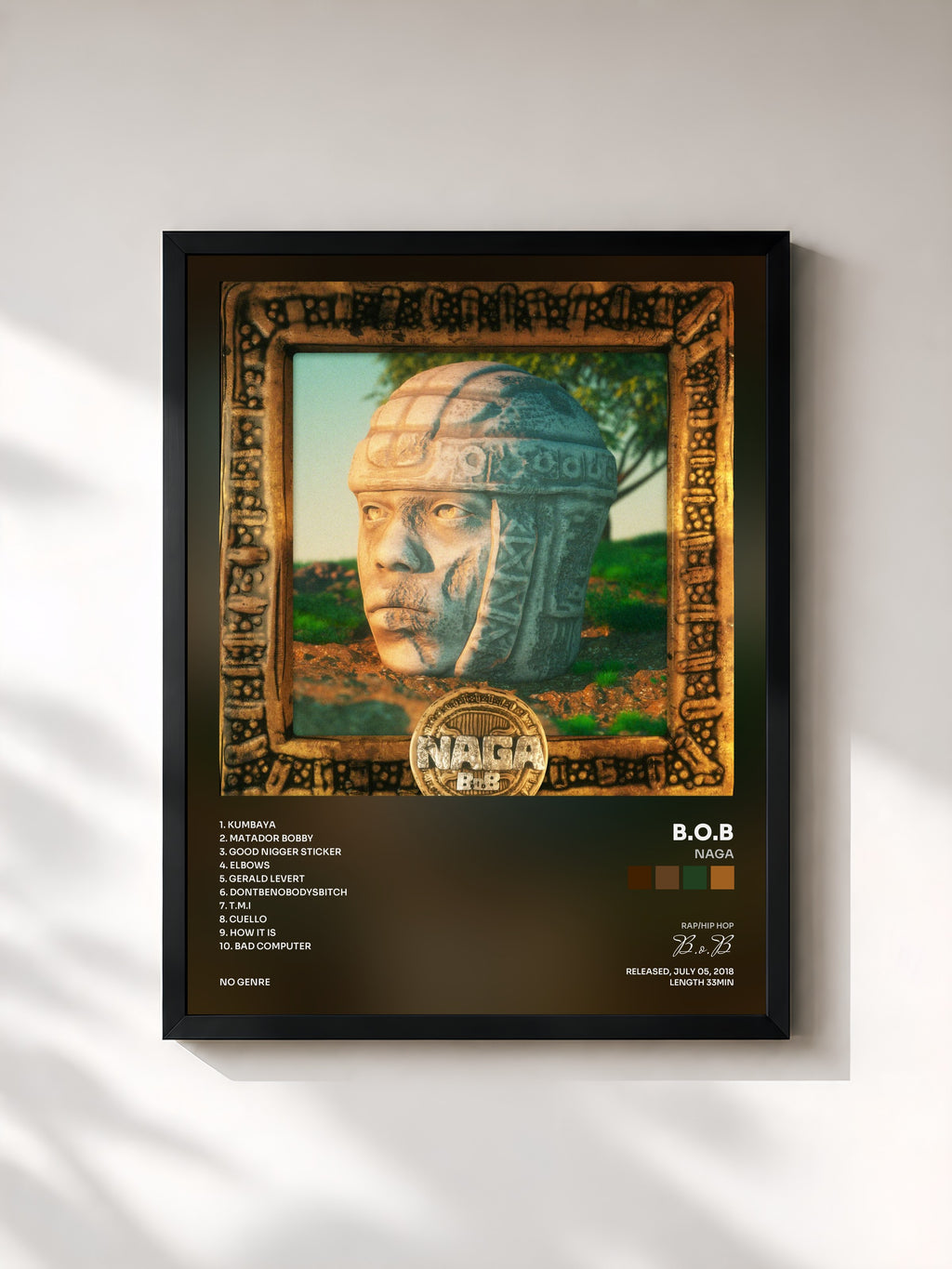 #noir Tableau de l'album NAGA de B.o.B, cadre noir, imprimé et encadré en France