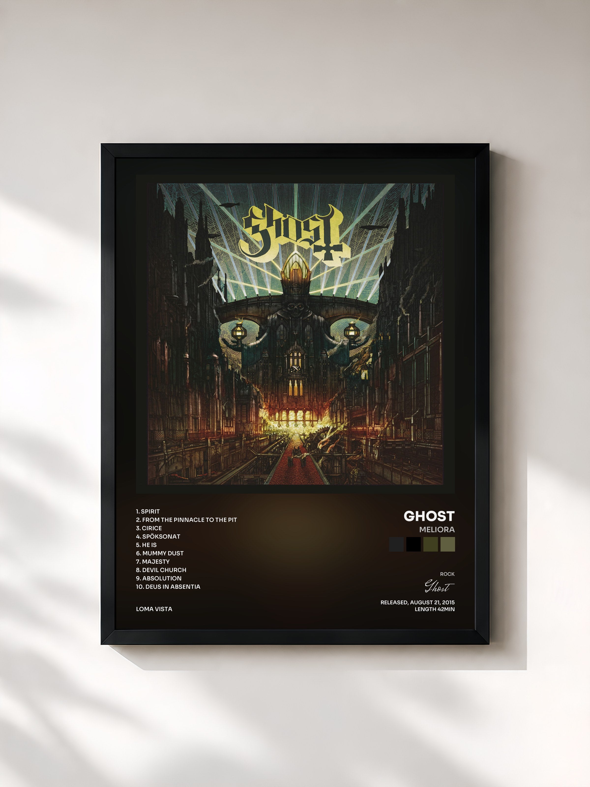 #noir Tableau de l'album Meliora de Ghost, cadre noir, imprimé et encadré en France