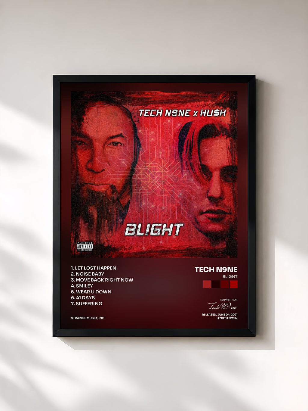 #noir Tableau de l'album BLIGHT de Tech N9ne, cadre noir, imprimé et encadré en France