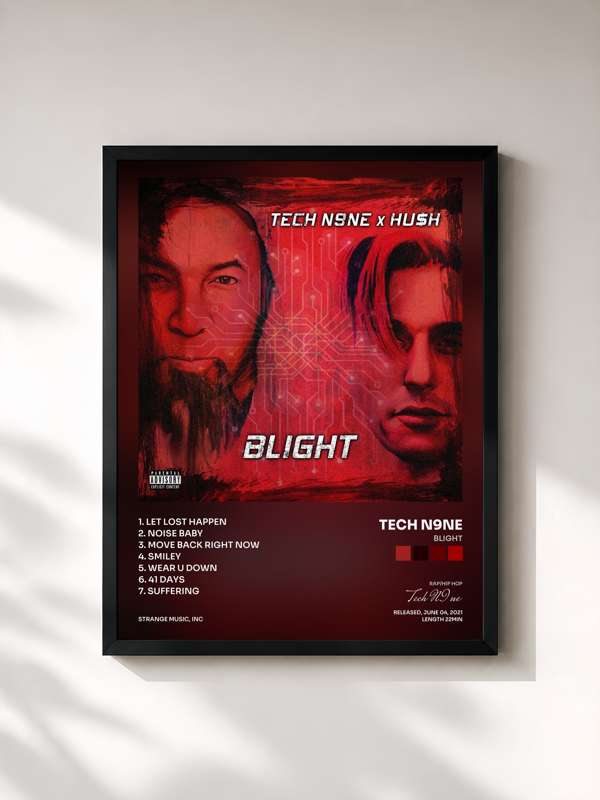 #noir Tableau de l'album BLIGHT de Tech N9ne, cadre noir, imprimé et encadré en France