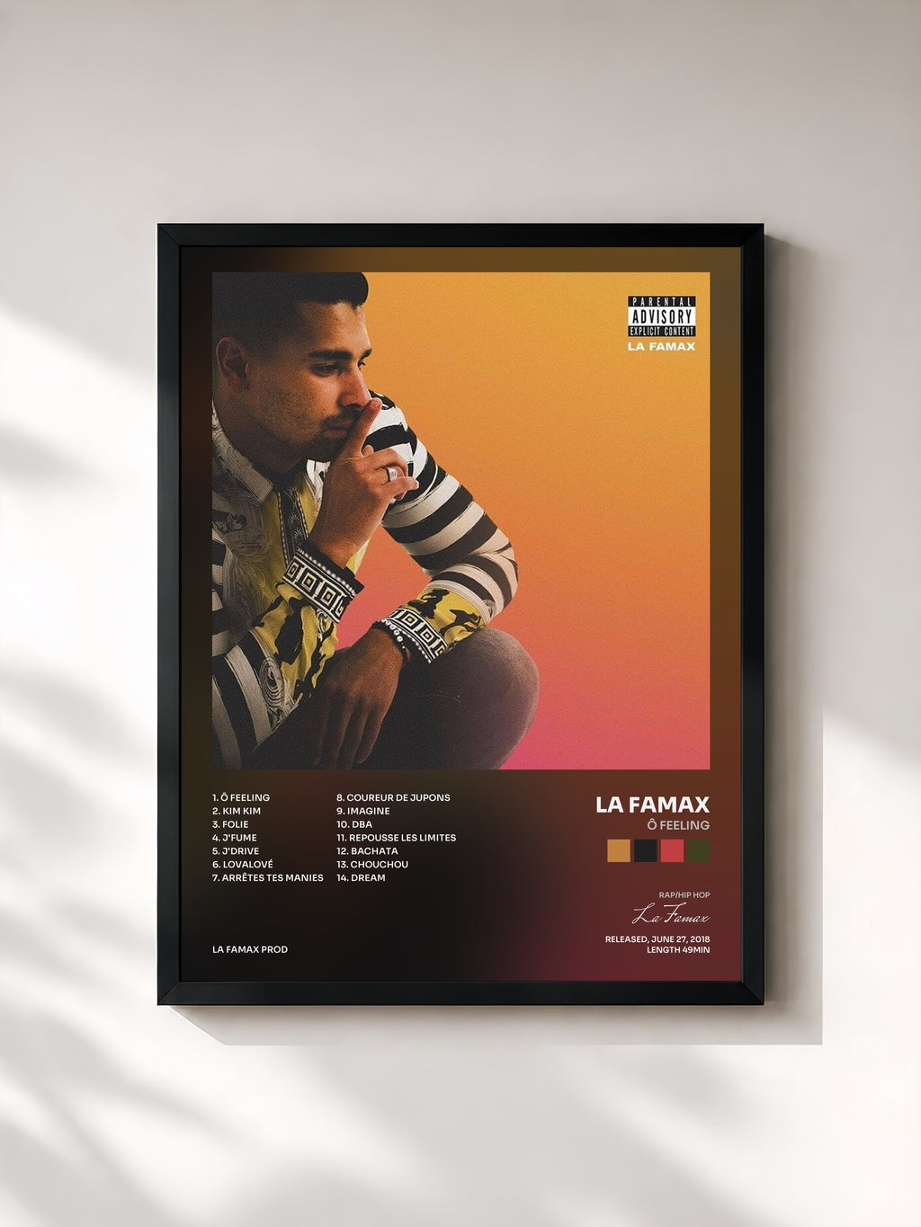 #noir Tableau de l'album Ô Feeling de La Famax, cadre noir, imprimé et encadré en France