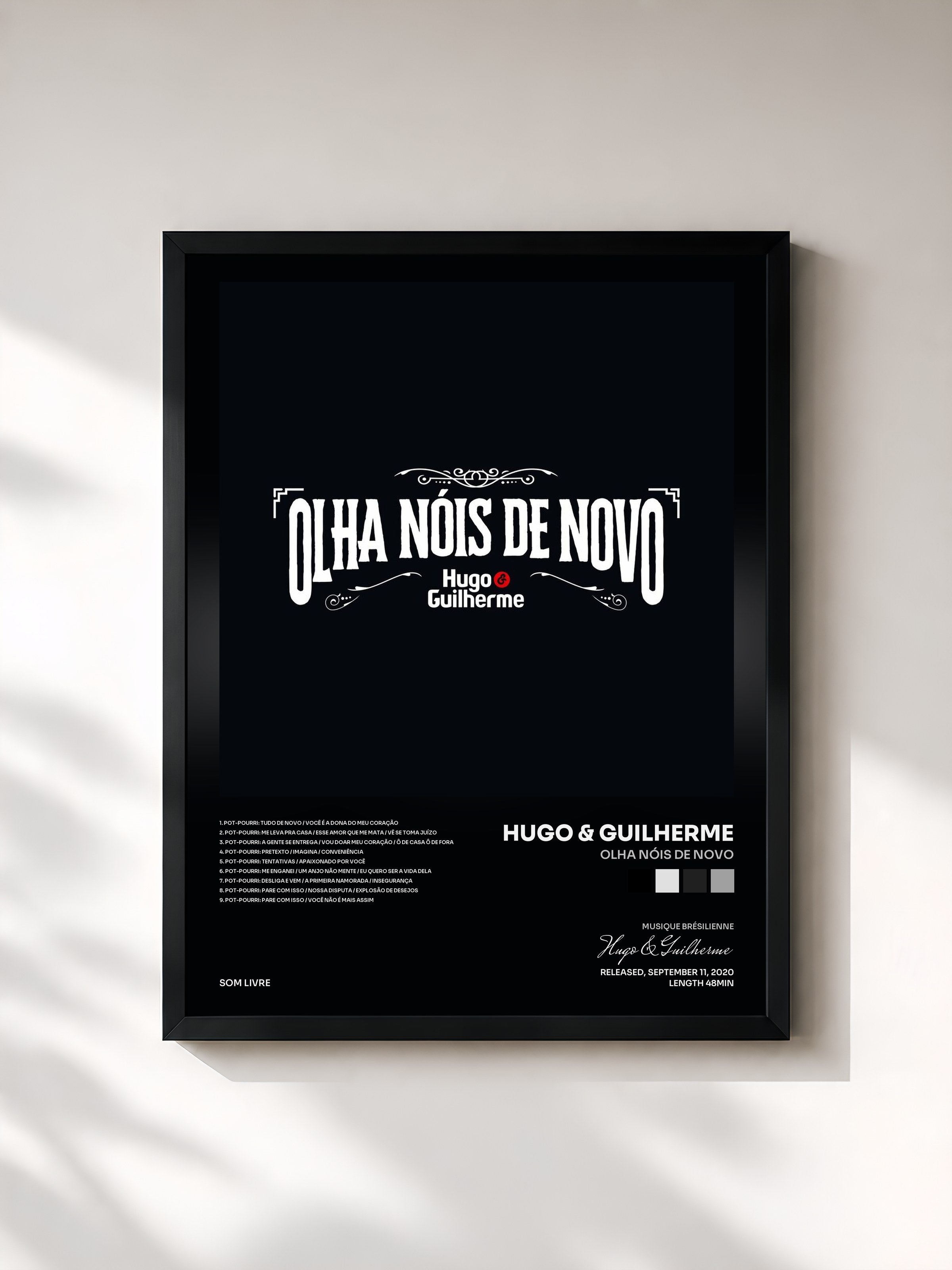 #noir Tableau de l'album Olha Nóis de Novo de Hugo & Guilherme, cadre noir, imprimé et encadré en France