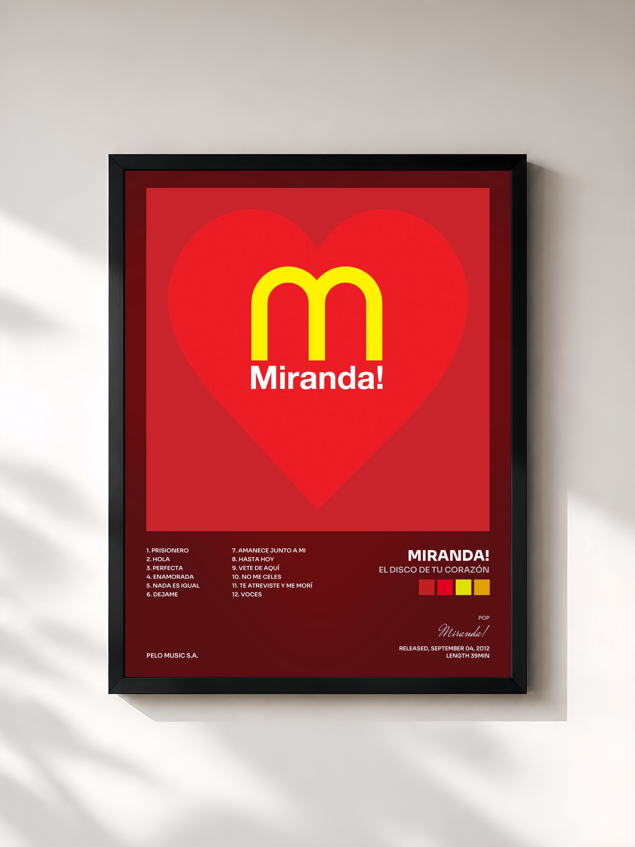 #noir Tableau de l'album El Disco de Tu Corazón de Miranda!, cadre noir, imprimé et encadré en France