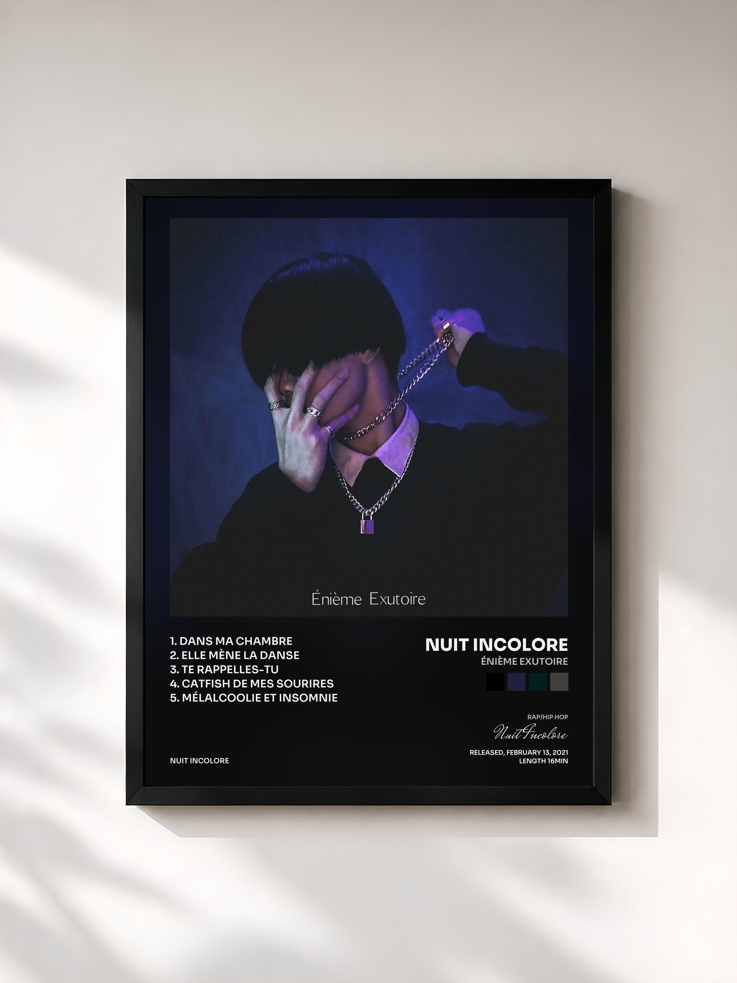 #noir Tableau de l'album Énième Exutoire de Nuit Incolore, cadre noir, imprimé et encadré en France