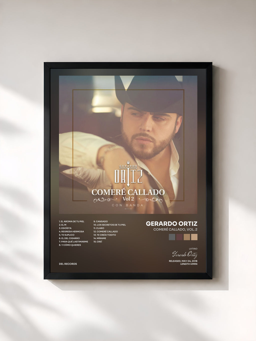 #noir Tableau de l'album Comeré Callado, Vol. 2 de Gerardo Ortiz, cadre noir, imprimé et encadré en France