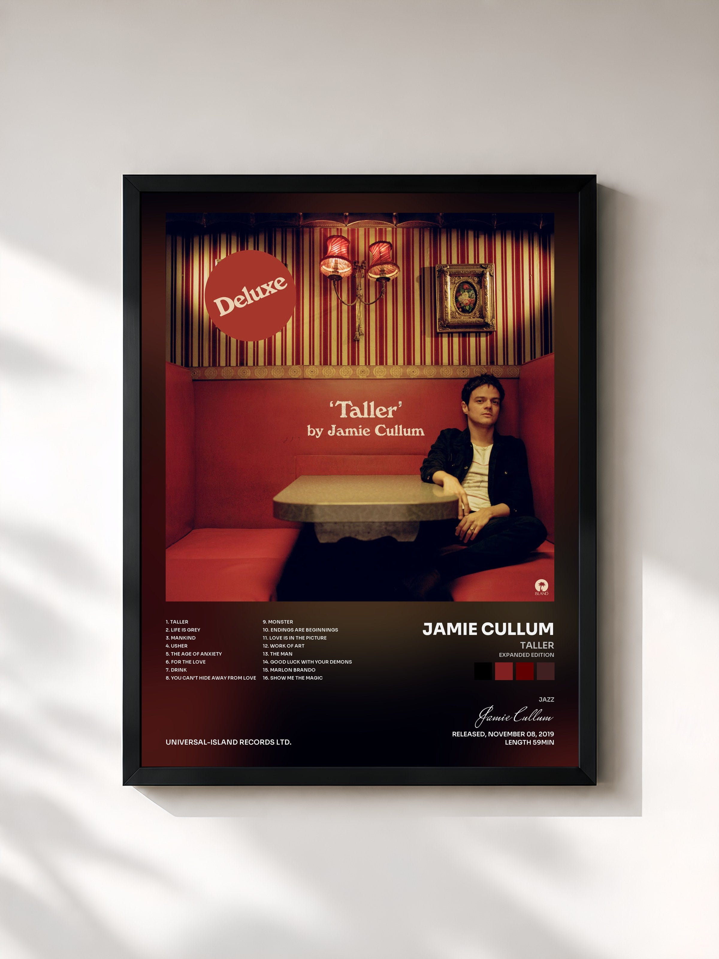 #noir Tableau de l'album Taller (Expanded Edition) de Jamie Cullum, cadre noir, imprimé et encadré en France