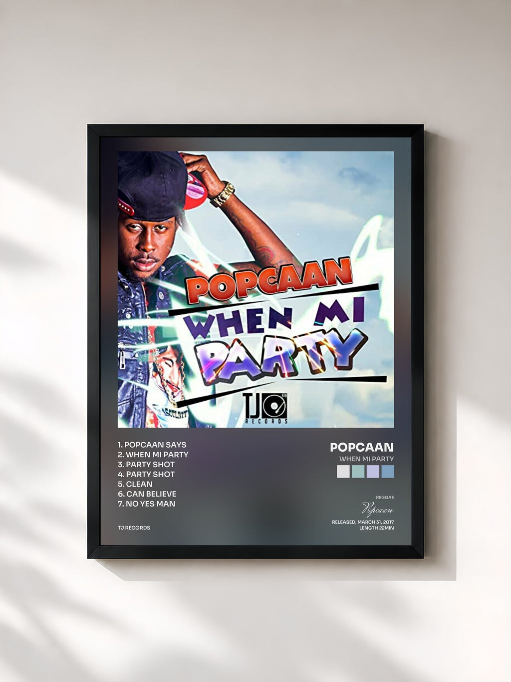 #noir Tableau de l'album When Mi Party de Popcaan, cadre noir, imprimé et encadré en France