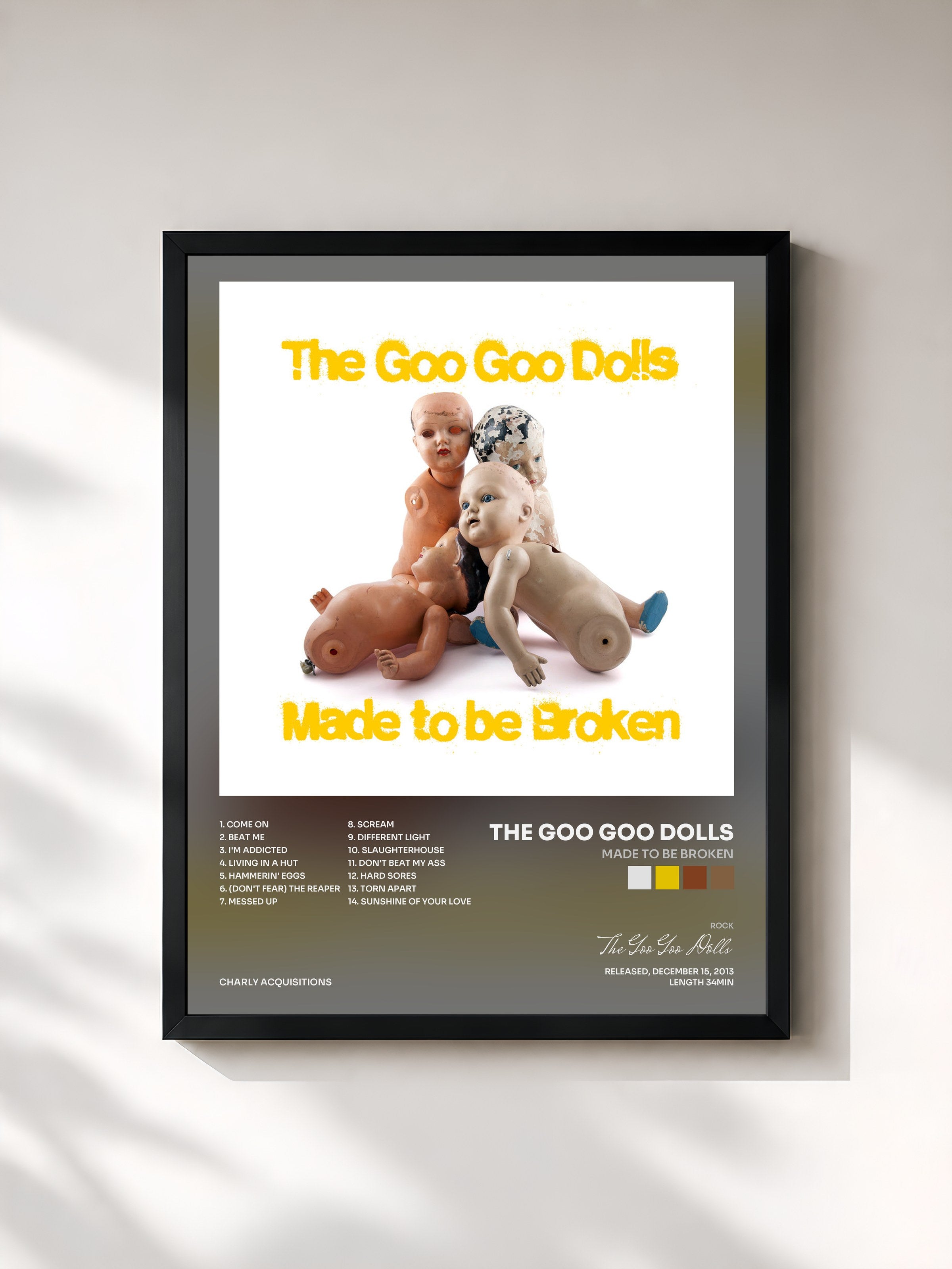#noir Tableau de l'album Made to Be Broken de The Goo Goo Dolls, cadre noir, imprimé et encadré en France