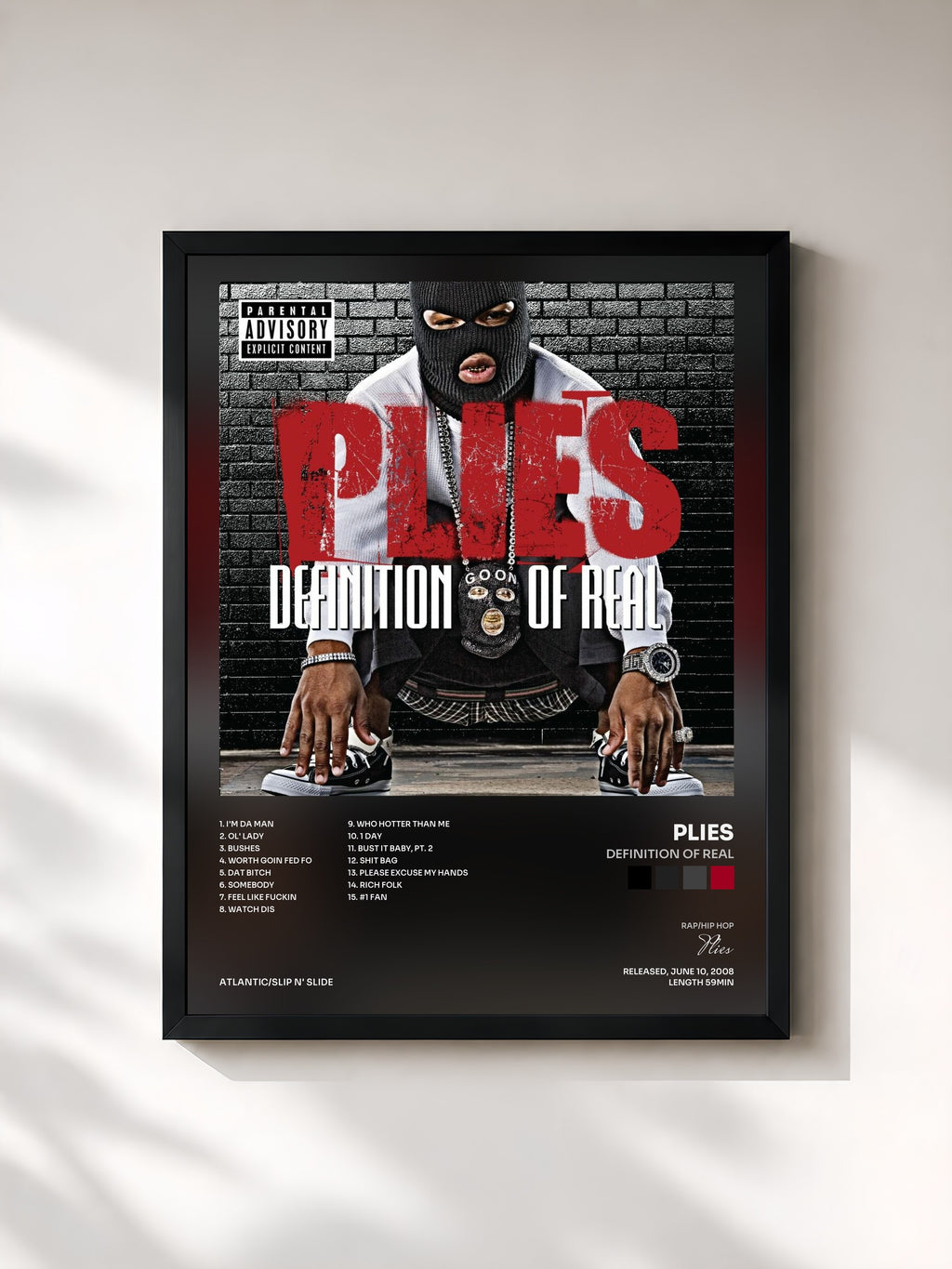 #noir Tableau de l'album Definition of Real de Plies, cadre noir, imprimé et encadré en France